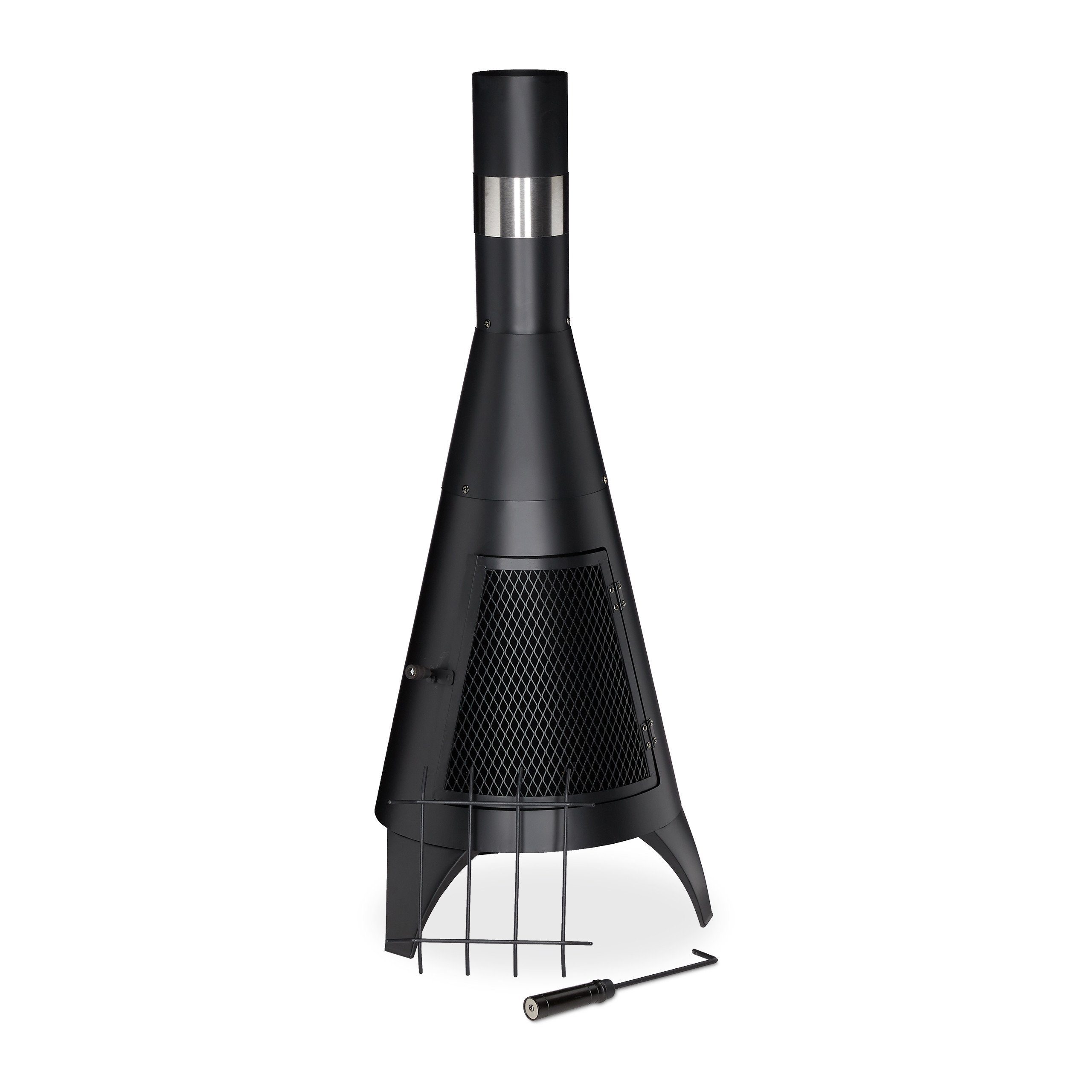 relaxdays fire pit patio heater with door, black