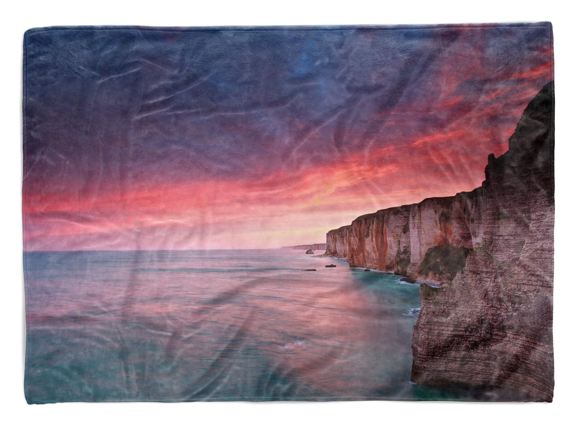 Saunatuch Meer Kuscheldecke Baumwolle-Polyester-Mix Kunst, (1-St), Klippen Fotomotiv mit Handtuch Sinus Handtuch Strandhandtuch Art Handtücher