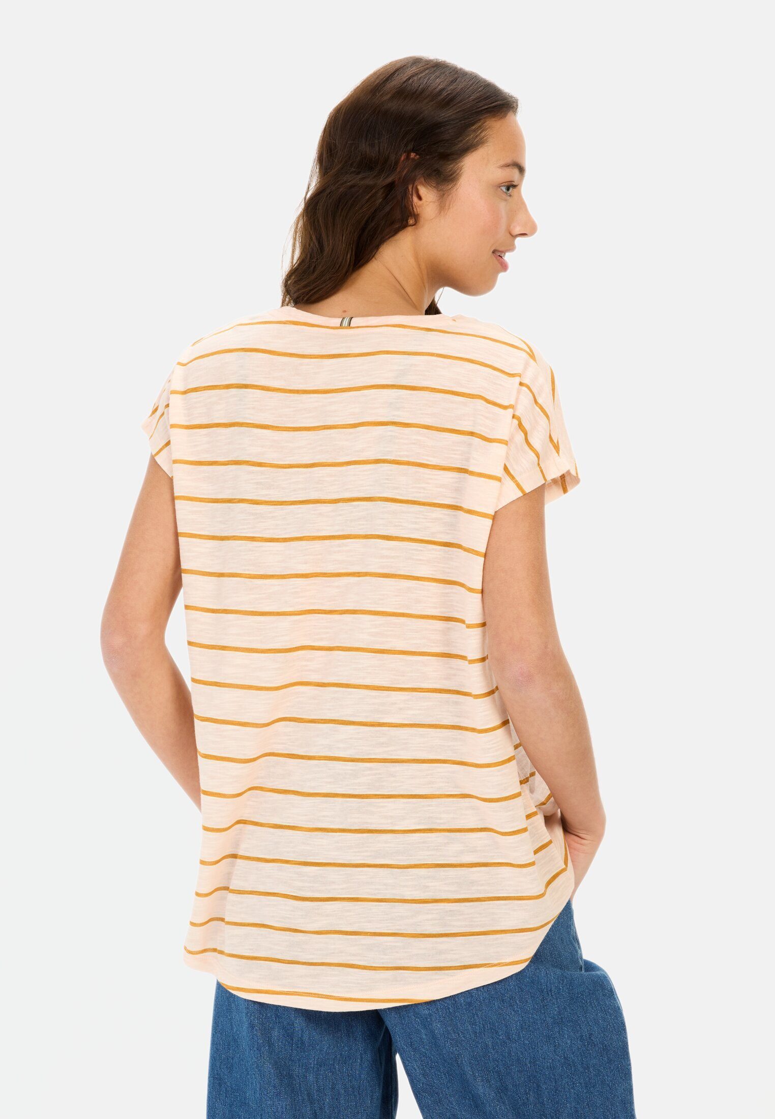 camel active Kurzarmshirt und Streifenmuster extrakurzer Arm V-Ausschnitt günstig online kaufen