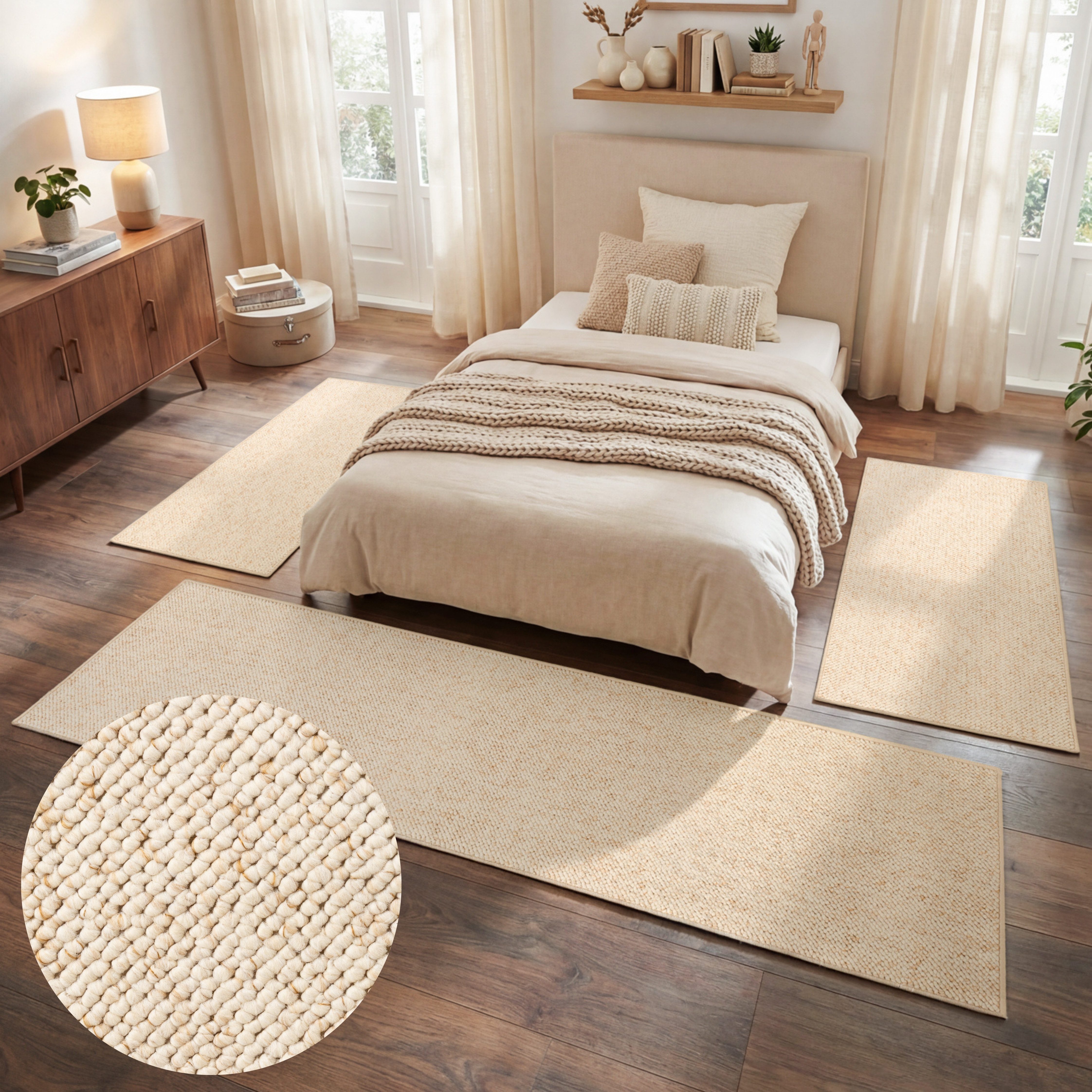 HANSE Home Bettumrandung Wolly 2, Höhe 12 mm, (3-tlg), Bettvorleger, 3-teiliger Läufer Set, Unifarben, Kurzflor, Bettläufer