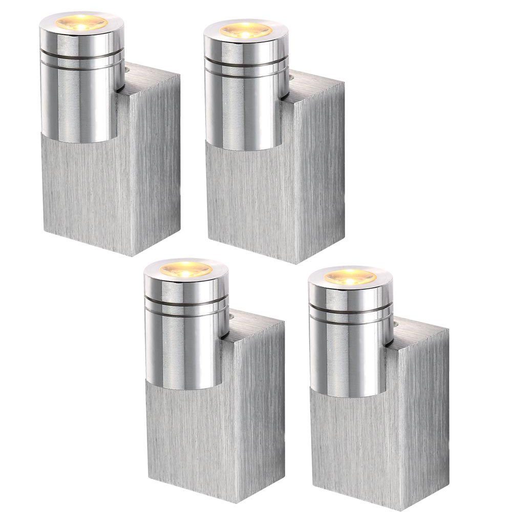 etc-shop LED Wandleuchte, LED-Leuchtmittel fest verbaut, Warmweiß, 4er Set LED Wand Spot Strahler Wohn Ess Zimmer Beleuchtung ALU