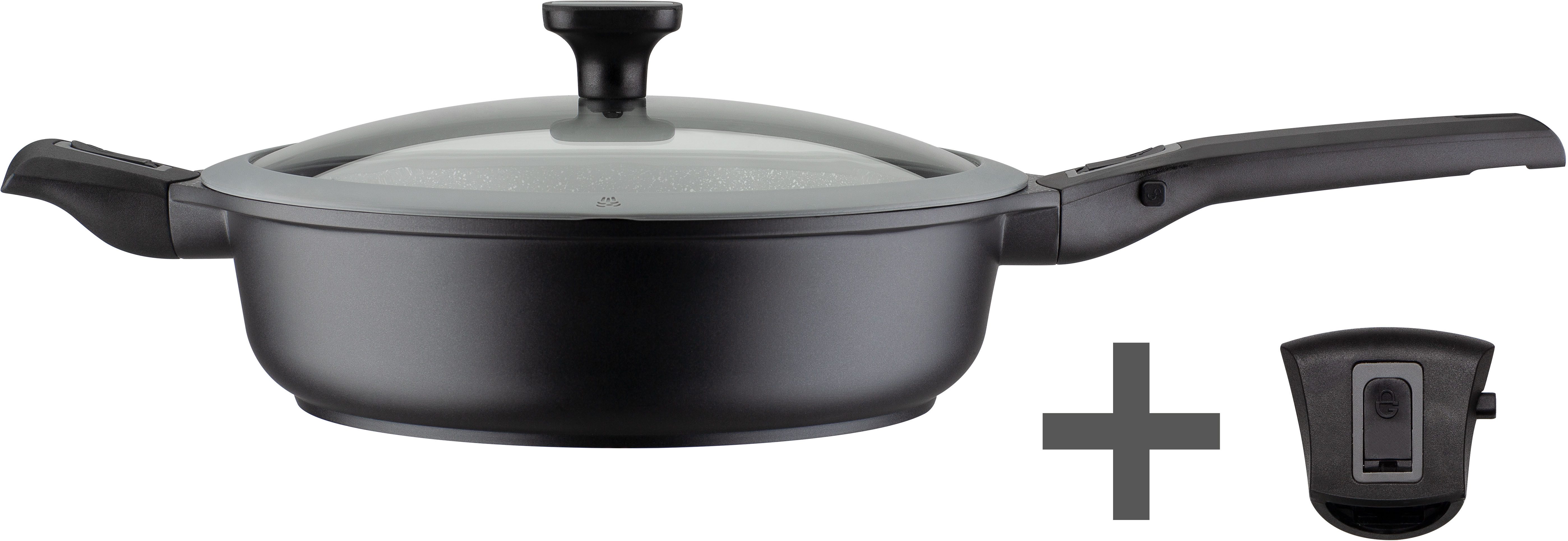 GSW Bratpfanne Easy Click, Aluminiumguss (2-tlg), incl. Glasdeckel, abnehmbarer Griff, Ø 28 cm, hoher Rand, Induktion