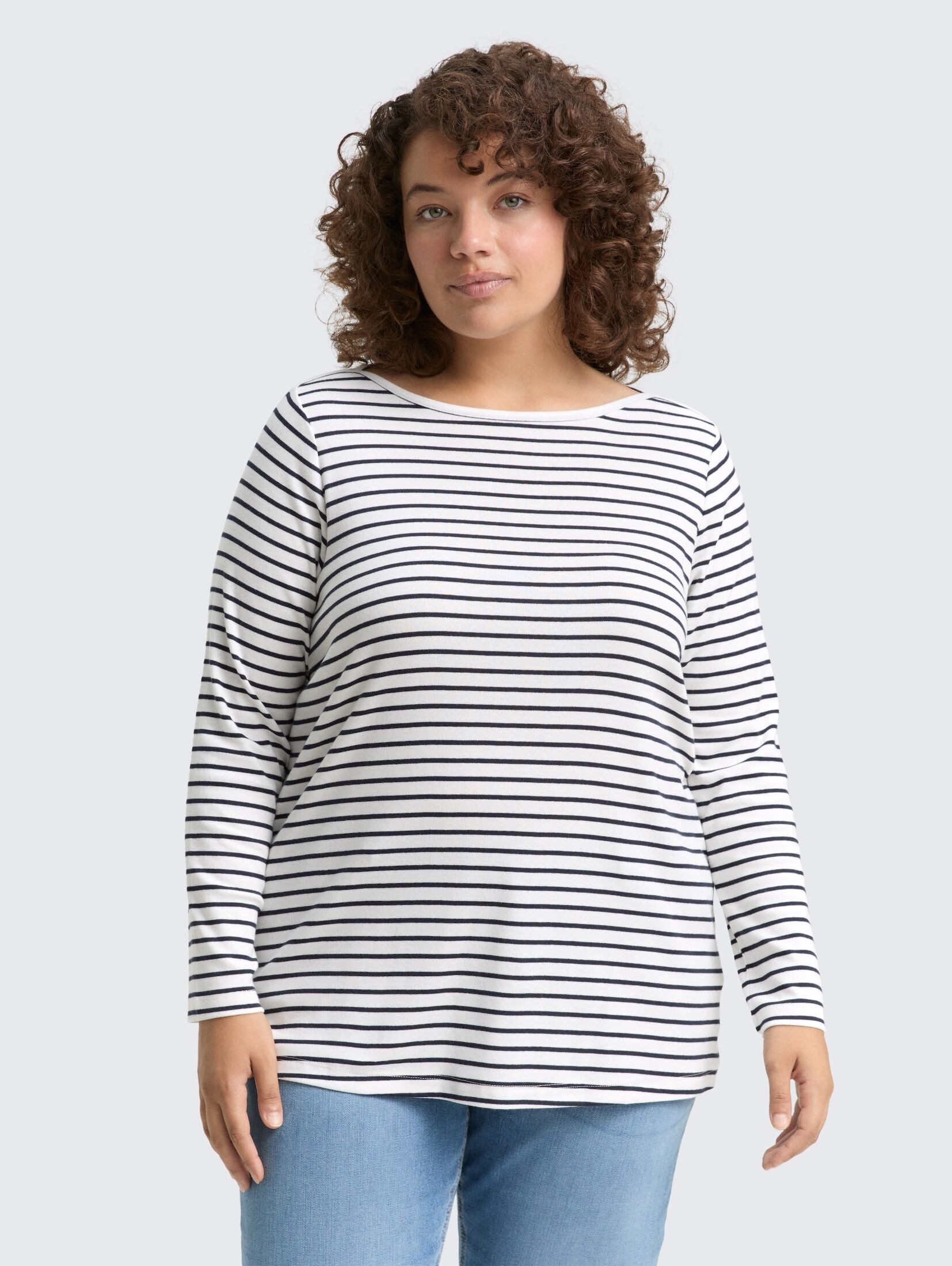 TOM TAILOR PLUS Langarmshirt T-Shirt Plus Size - Langarmshirt mit Streifenm günstig online kaufen