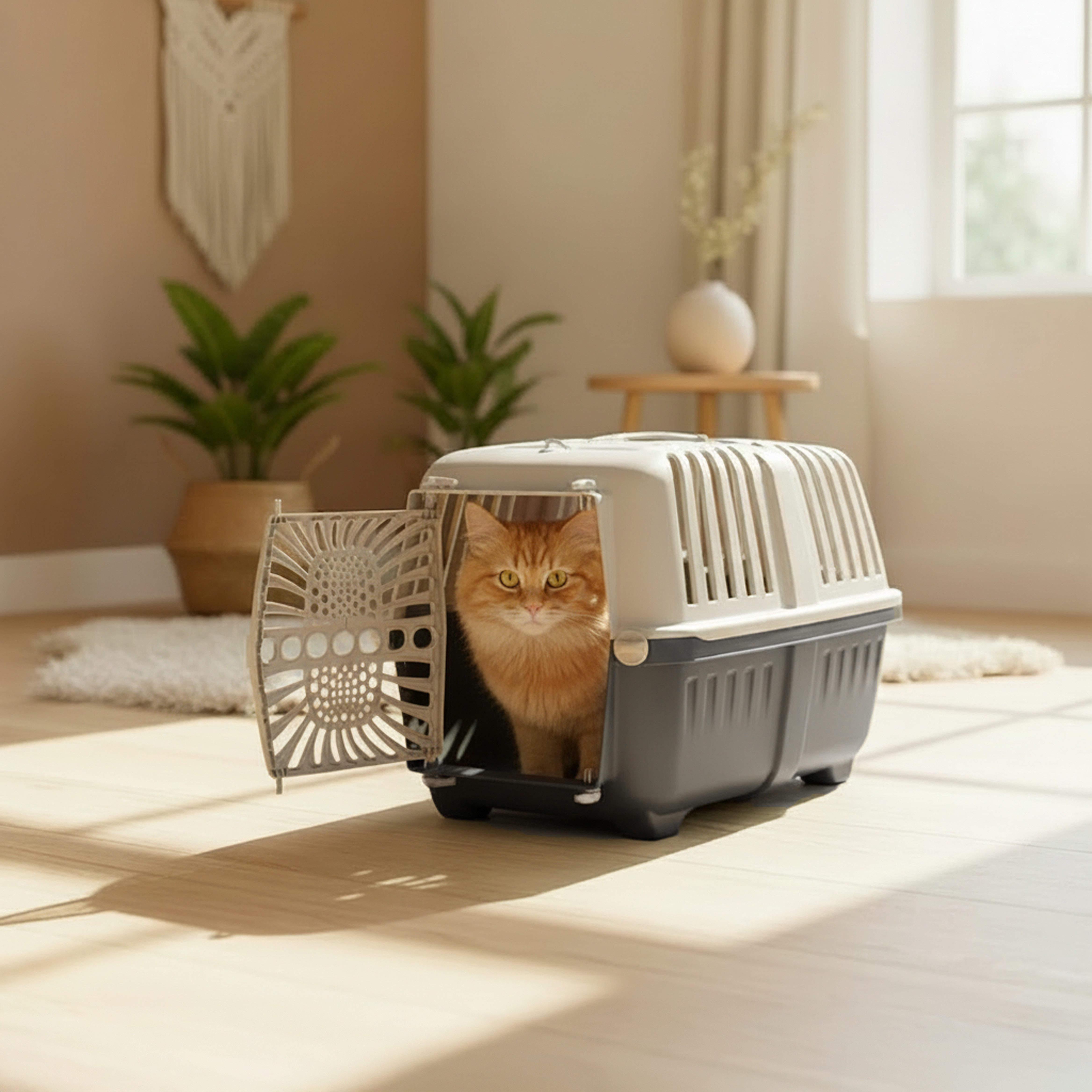 belviona Tiertransportbox für Katzen, Katzentransportbox bis 15 kg, aus stabilem Hartplastik mit optimaler Belüftung, sicherer Verschluss