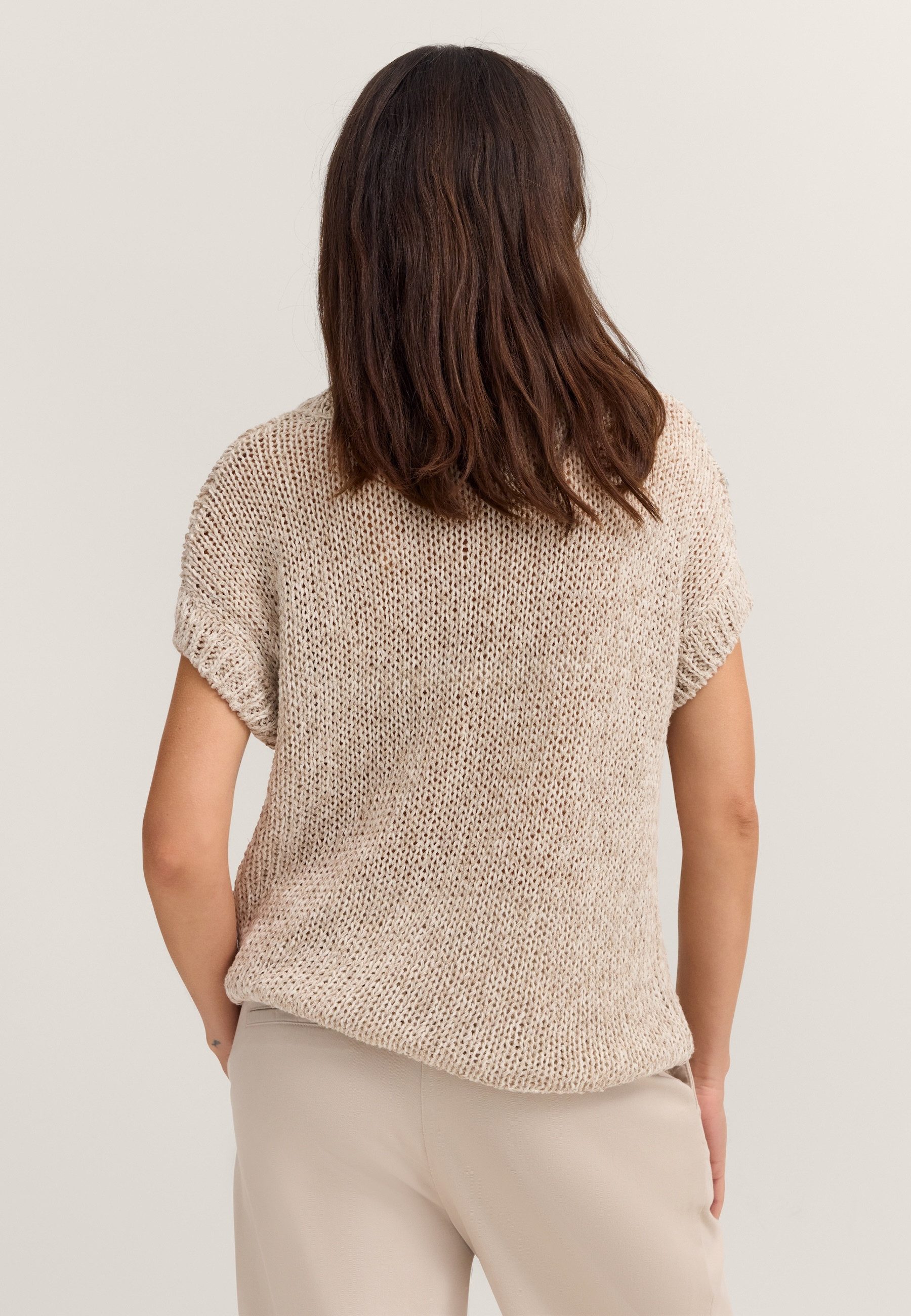 bugatti Pullunder aus Leinen-Baumwoll-Mix mit Rundhals