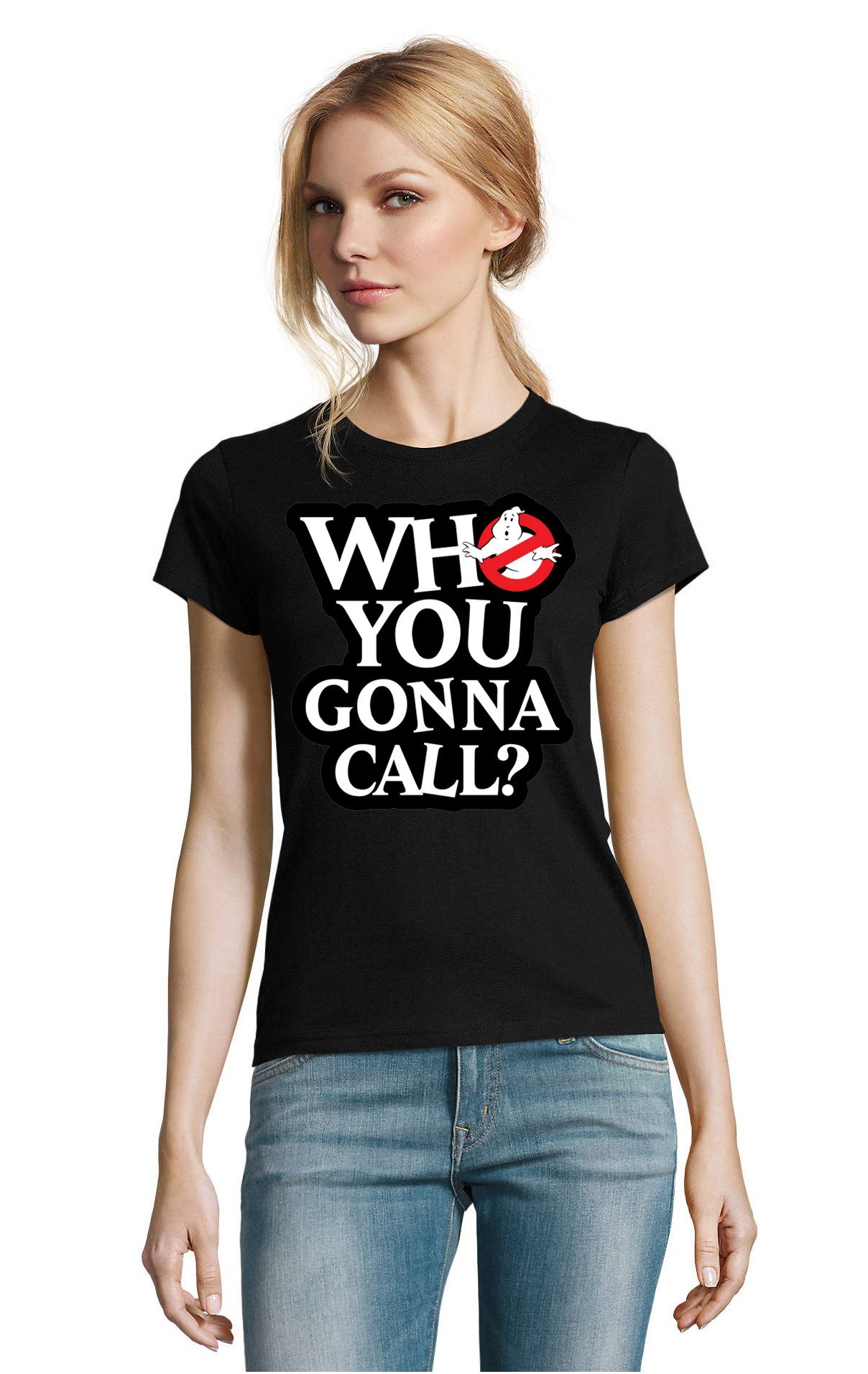 Blondie & Brownie T-Shirt Who You Gonna Call Damen Shirt Kultfilm Retro Fanmotiv Look (Einzelstück, Einzelartikel) Who You Gonna Call D Tee Kult Retro Mode