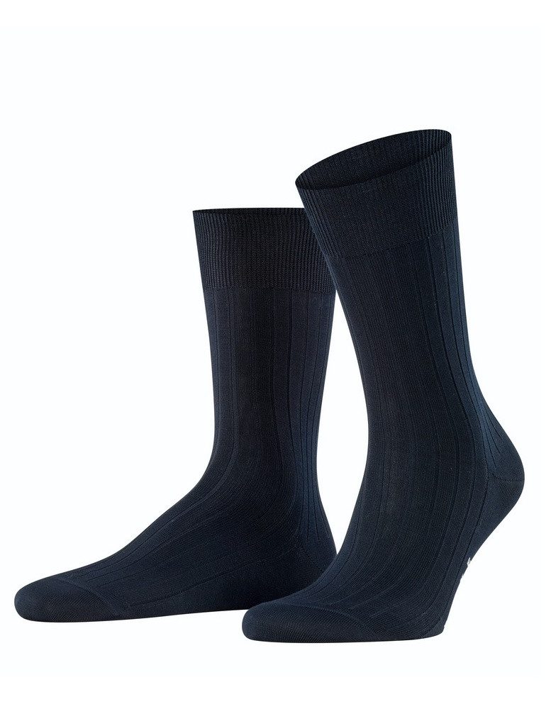 FALKE Socken Tagessocke Crew Milano (elegante Rippstruktur, Baumwolle) dunkelblau