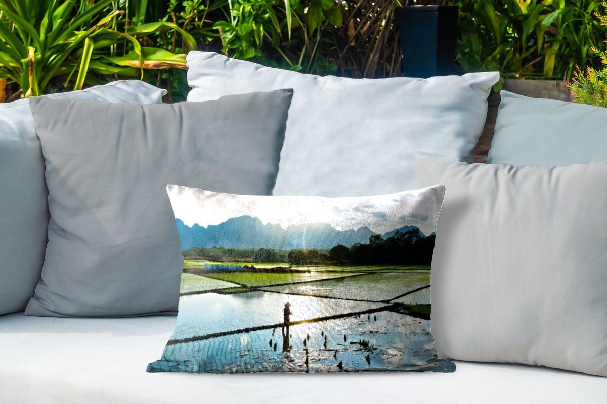 Outdoor-Dekorationskissen, erstaunliche eines Reisfeldes, Die Polyester, Dekokissenbezug, MuchoWow Landschaft Dekokissen Kissenhülle