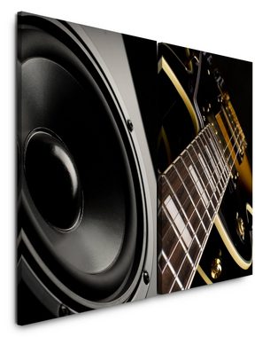 Sinus Art Leinwandbild 2 Bilder je 60x90cm Lautsprecher Musikbox Musik E-Gitarre Rock Bass Audiophile