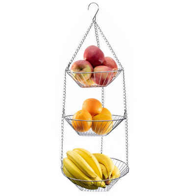 Intirilife Obstschale, Metall, (1-tlg), Küchenampel Obstkorb Hängekorb für Obst, Gemüse 3 Stockwerke Aufhängen
