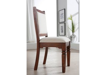 Massivmoebel24 Holzstuhl OXFORD (45x45x100 Akazie montiert, Stuhl aus massiven Akazienholz und Baumwolle im Landhausstil), hochwertiges Edelholz, authentische Holzadern, aufwendige Schnitzereien und Verzierungen