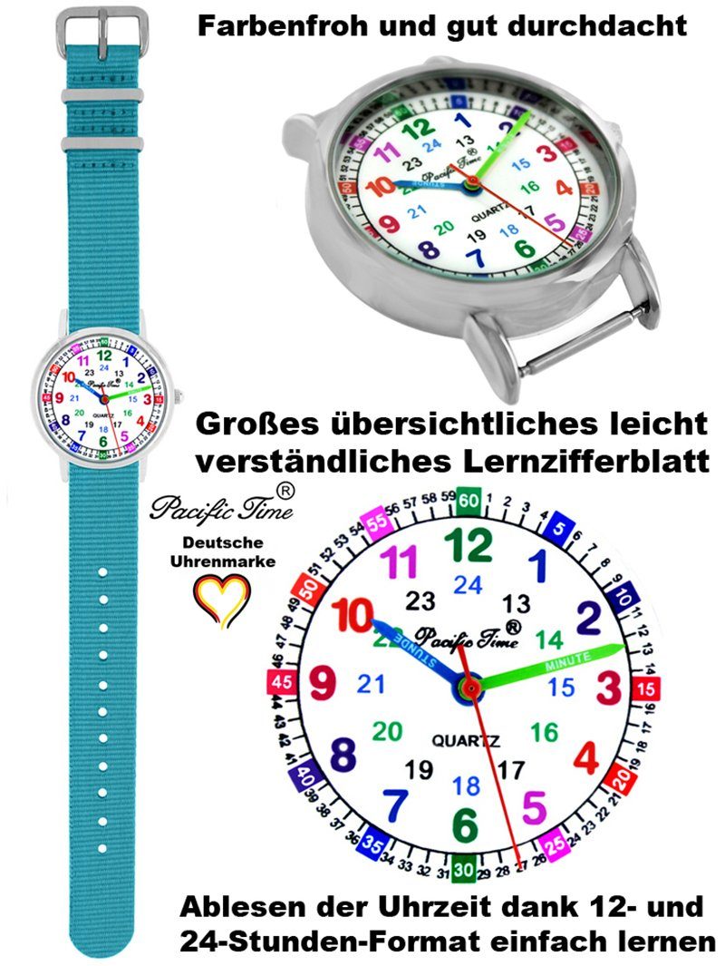 Pacific Time - Gratis Lernuhr Match Kinder Armbanduhr Wechselarmband, hellblau Design Quarzuhr und Versand Mix