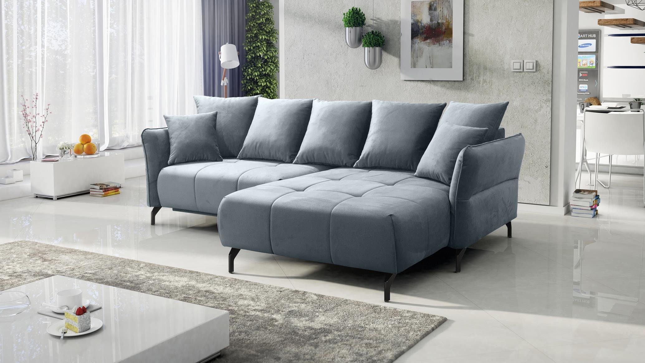 Furnix Ecksofa KAIROSS Sofa mit Schlaffunktion Auswahl, mit Bettkasten, ausziehbare Liegefläche: 133 x 234 cm Grau EL23