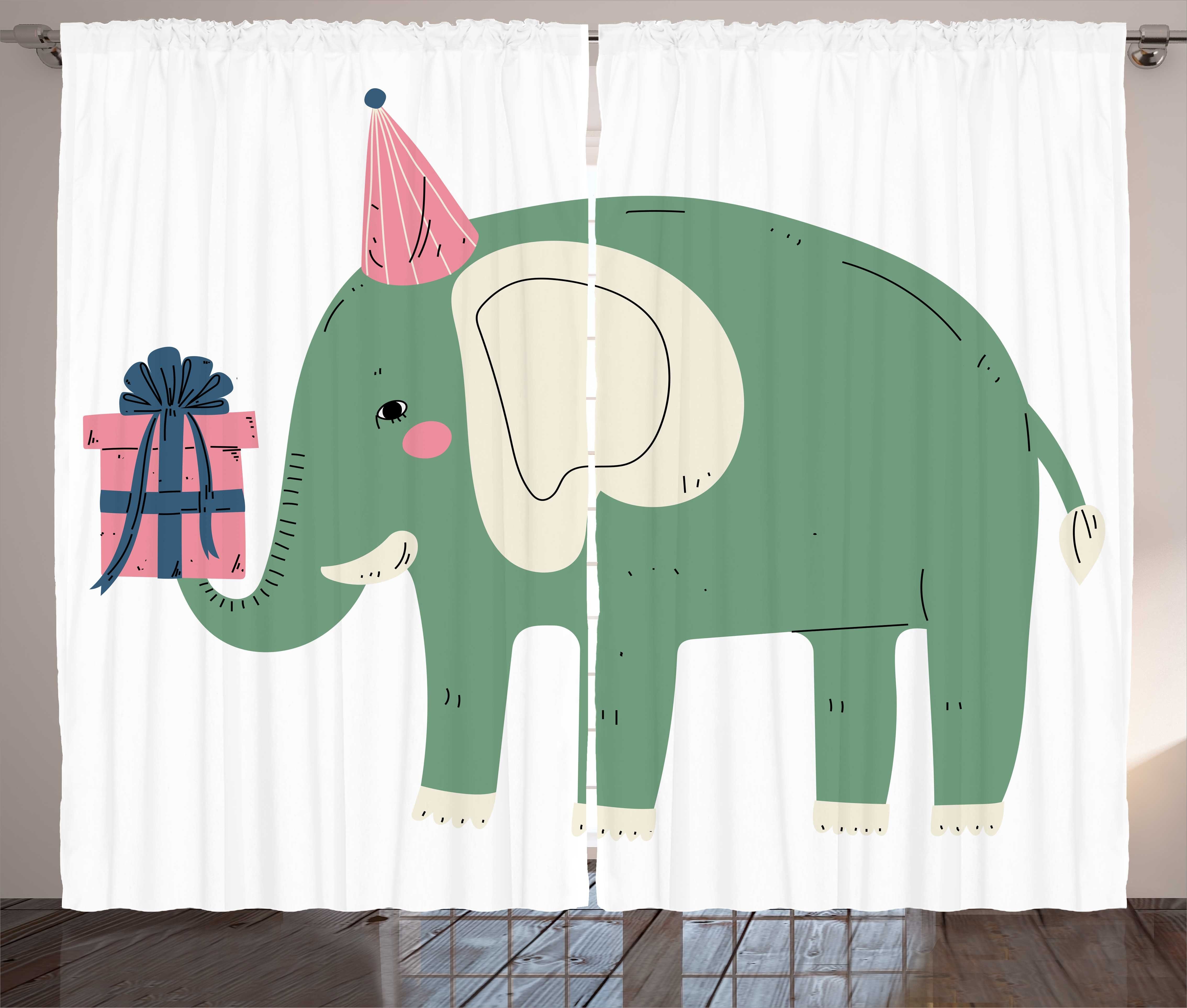 Gardine Schlafzimmer Kräuselband Vorhang mit Schlaufen und Haken, Abakuhaus, Teal Elefant Tier mit Gift Box