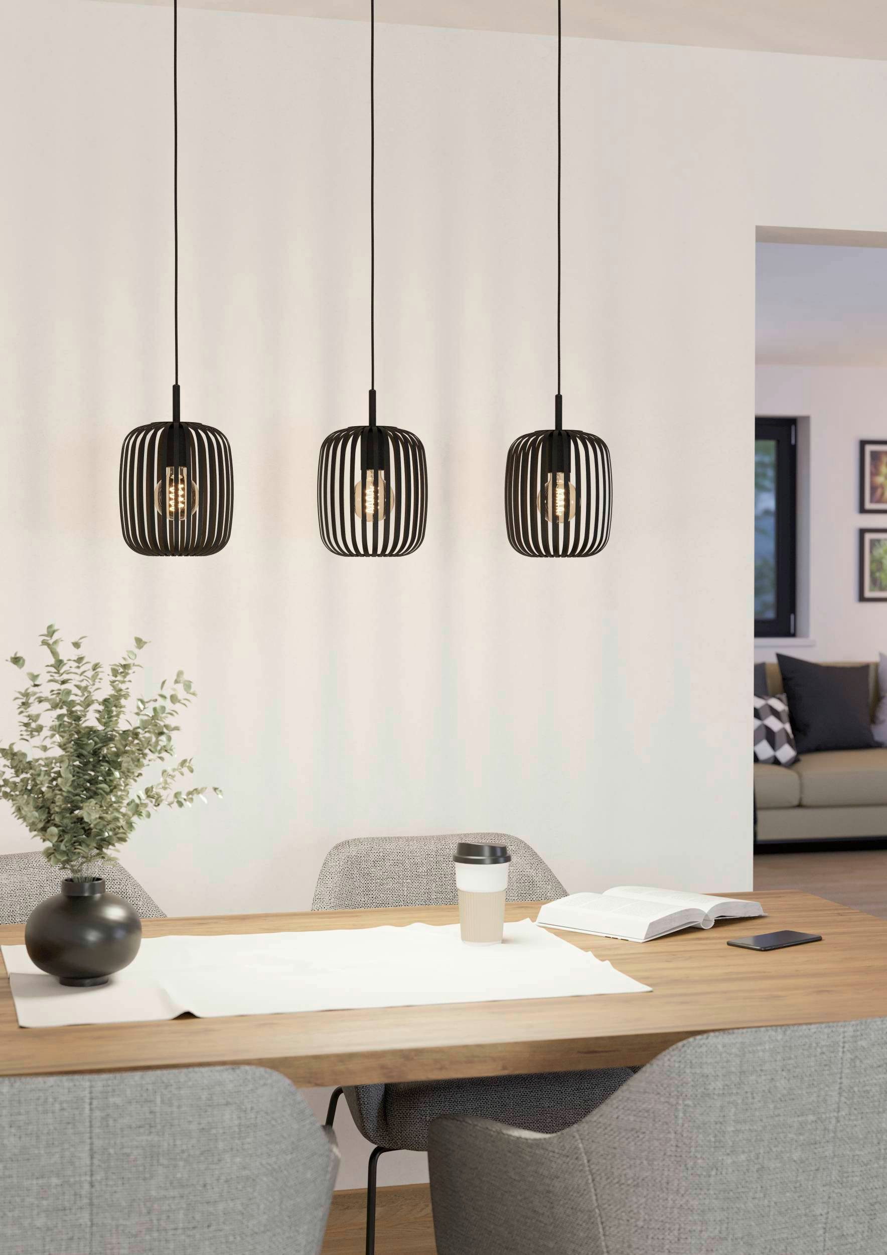 EGLO Pendelleuchte Hängeleuchte ROMAZZINA, exkl. E27, Stahl, Pendellampe, ohne Leuchtmittel, Esszimmerlampe, 90x20x110cm, 3-flammig, modern, minimalistisch – Bild 5 von 5