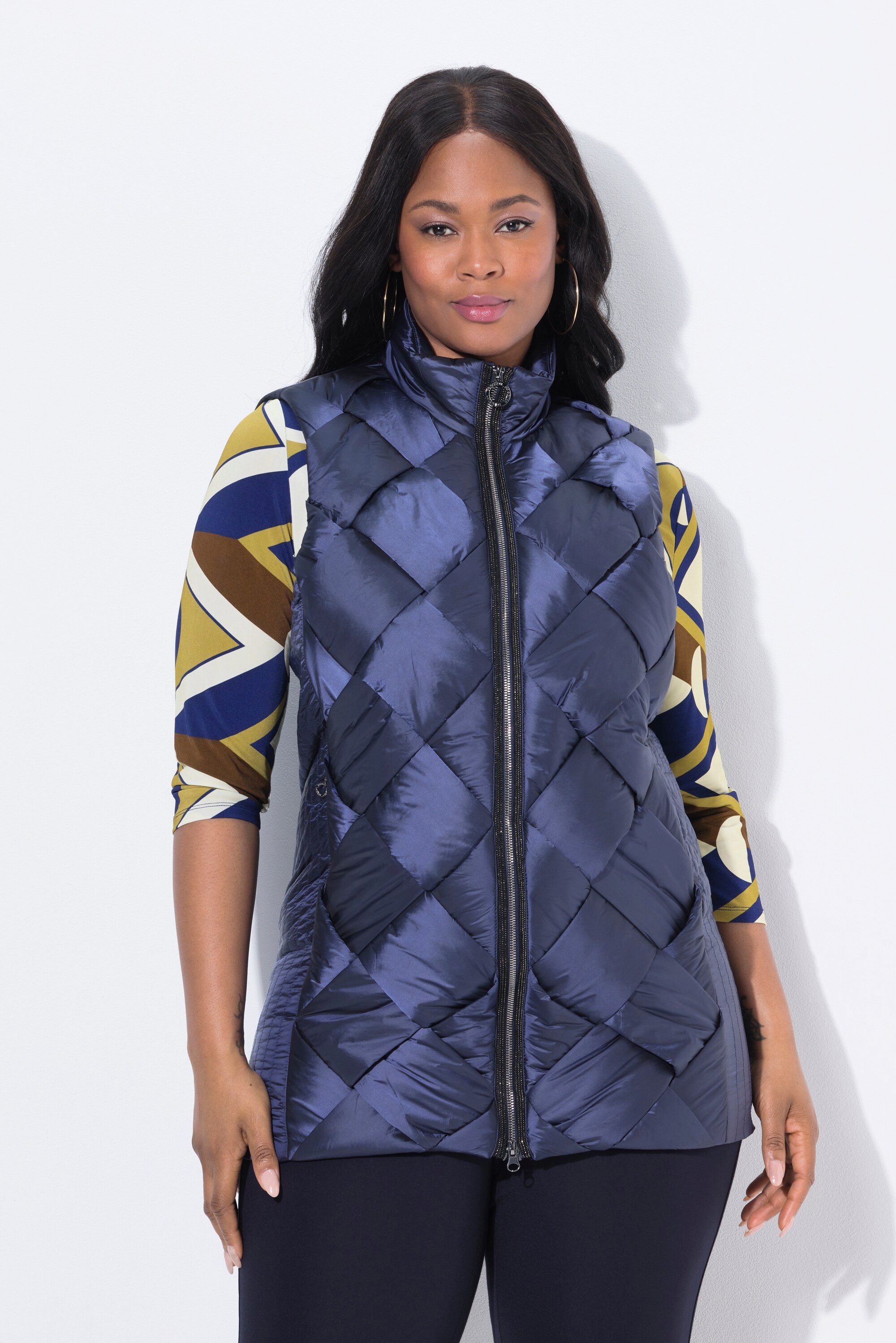 Ulla Popken Steppweste Long-Steppweste Stehkragen Two-Tone-Stepp ärmellos günstig online kaufen