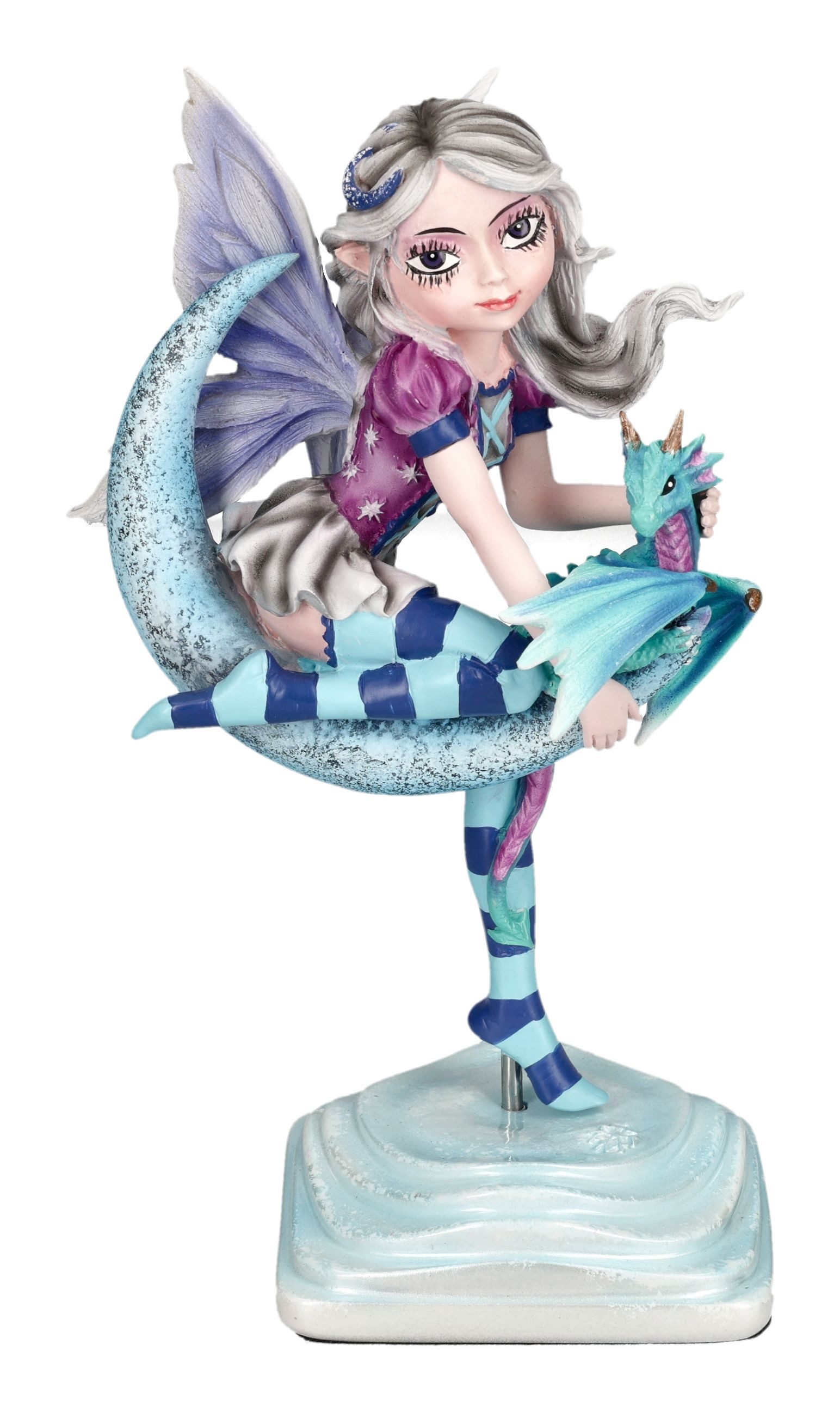 Figuren Shop GmbH Fantasy-Figur Elfen Figur – Lunar Fae mit Drache auf Mondsichel Fantasy 17 cm Fee