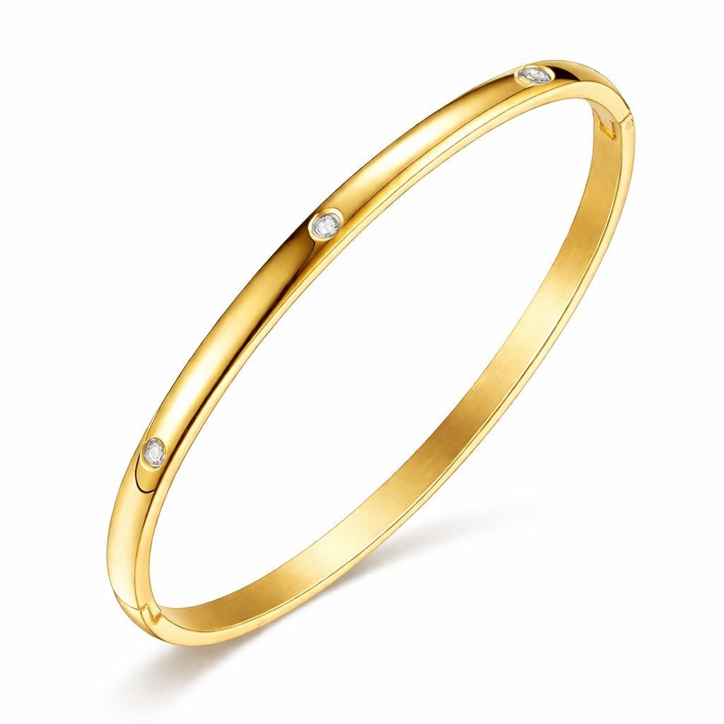 ROUGEMONT Armreif Damen Armreif mit Kubischen Zirkonia Steinen 18k Gold 17cm XS, Wasserfest