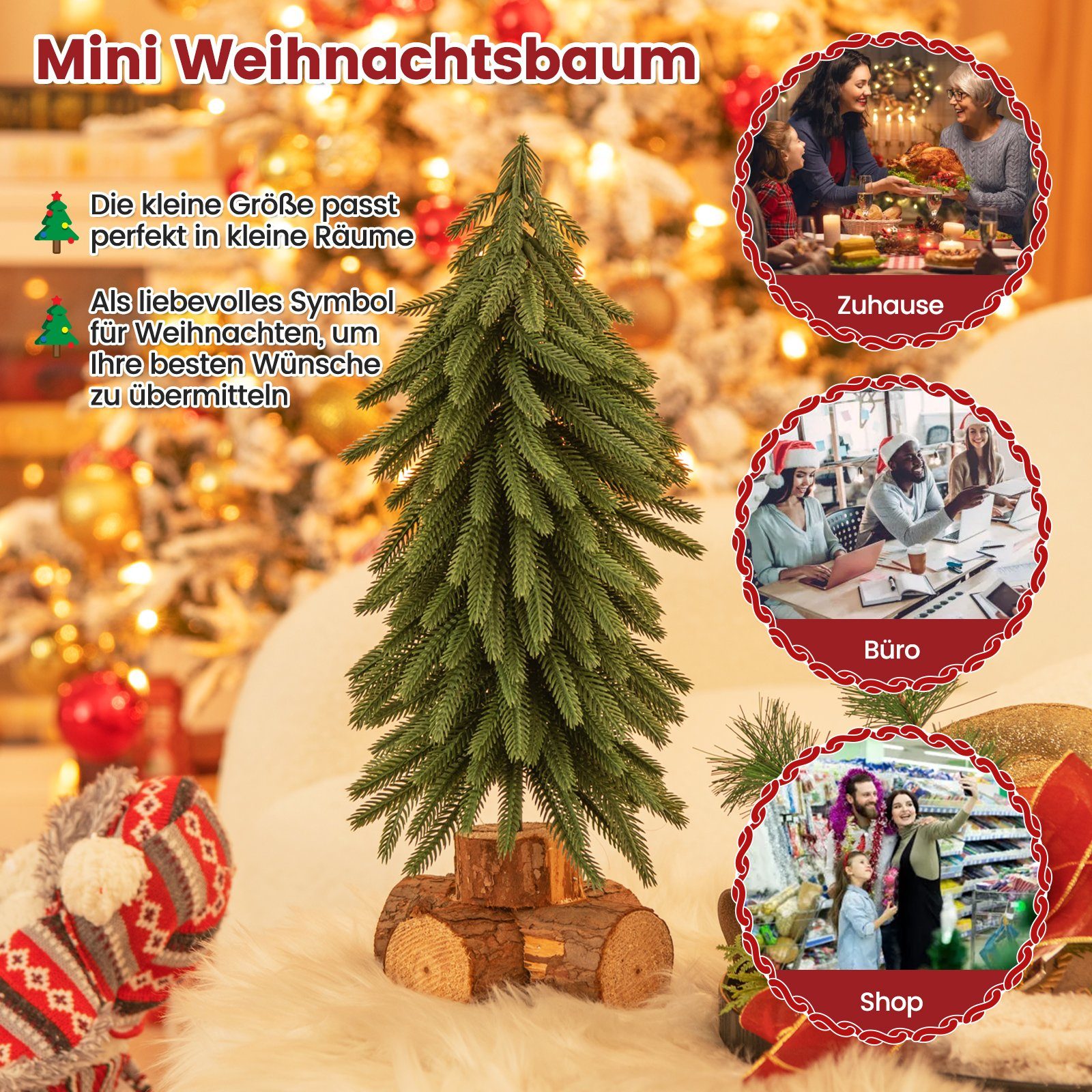COSTWAY Künstlicher Weihnachtsbaum, 40cm Tisch Weihnachtsbaum mit 200 Zweigen