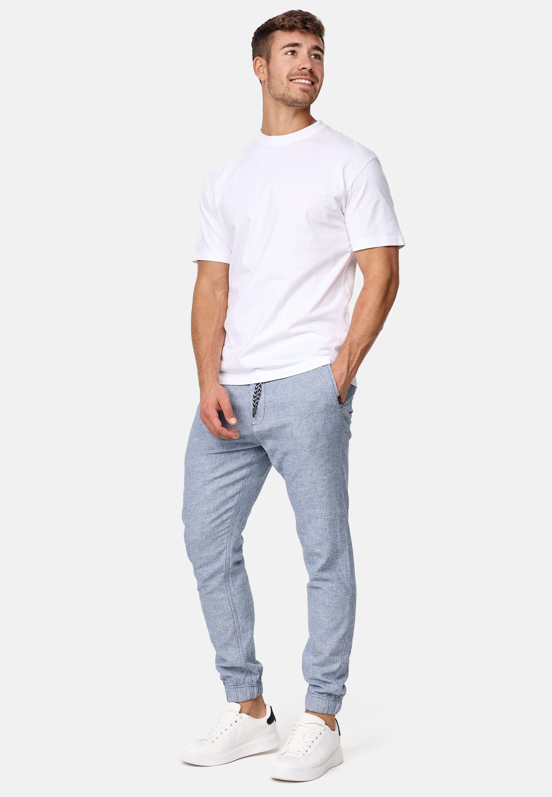 Indicode Leinenhose Herren Blnda Sommerhose Leinen Herrenhose samt dekorativem Gürtel aus Kordeln