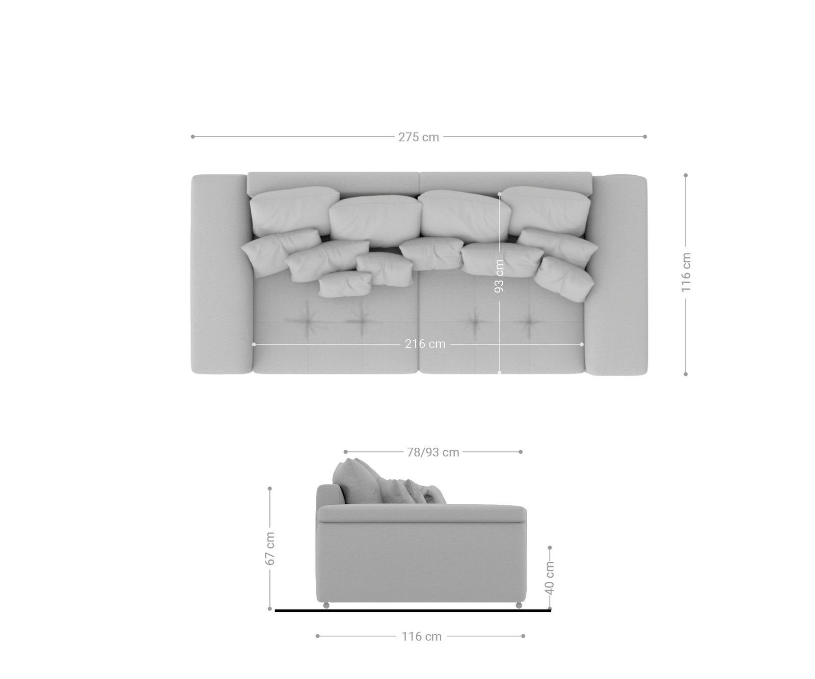 DELIFE Big-Sofa mit Kissen Navin, Graphite cm Sofa 275x116