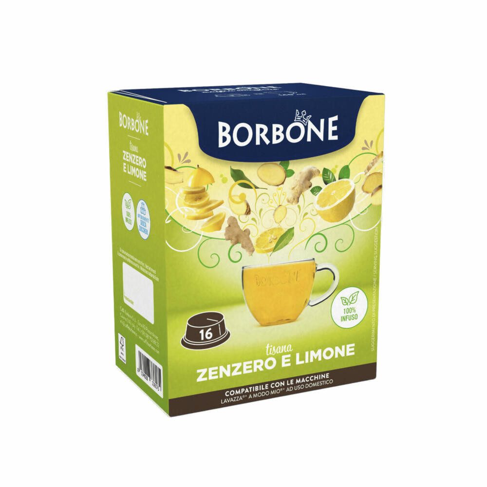 Caffè Borbone Tee Kräutertee Ingwer und Zitrone, 16 Kapseln, Kompatibel mit dem Lavazza A Modo Mio System*
