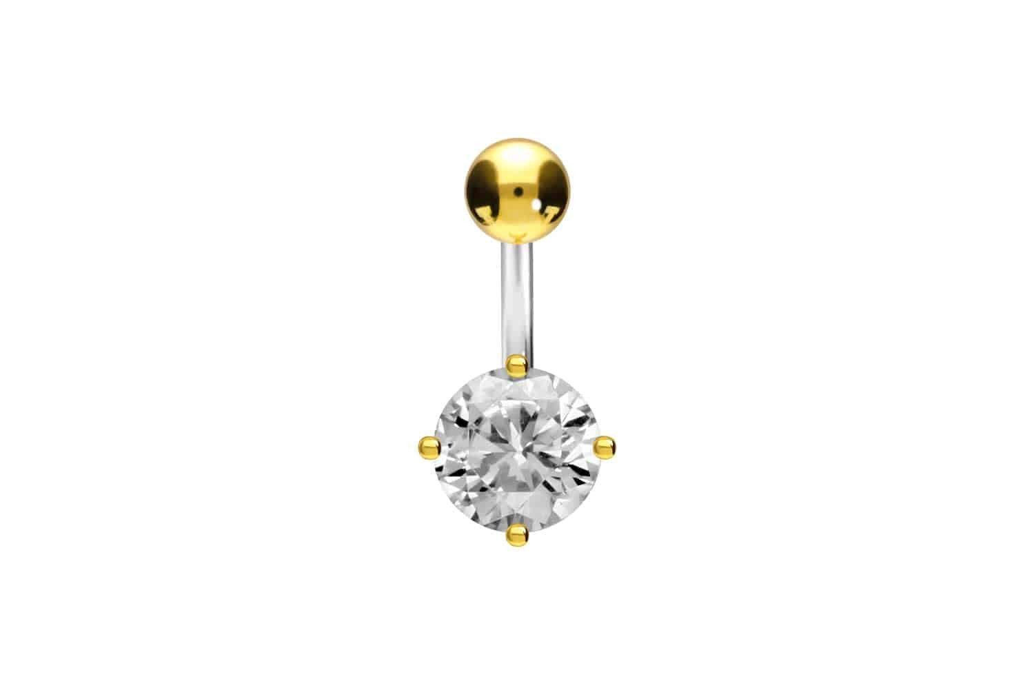 Bauchnabelpiercing Titan Bananabell mit 925er Silber-Design RUNDER KRISTALL