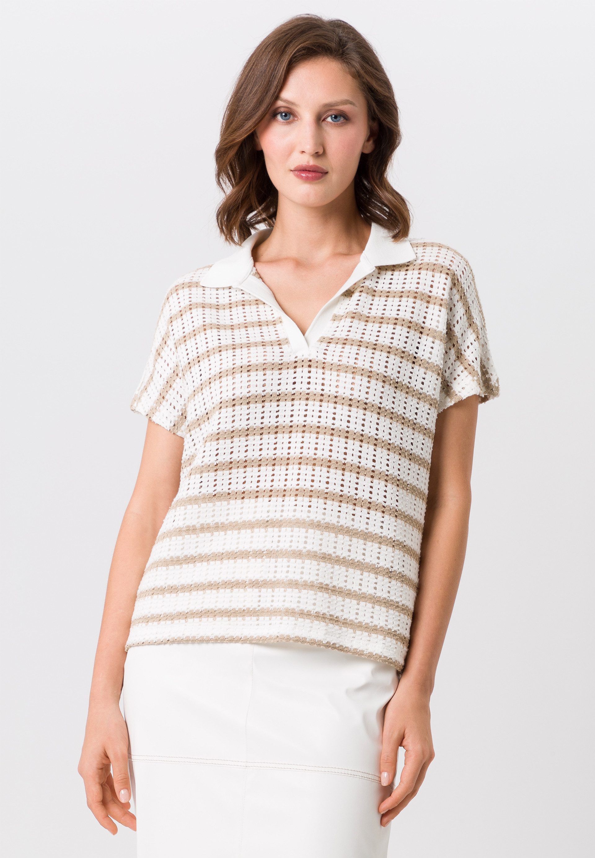 Kurzarmshirt mit luftigem Strickmuster