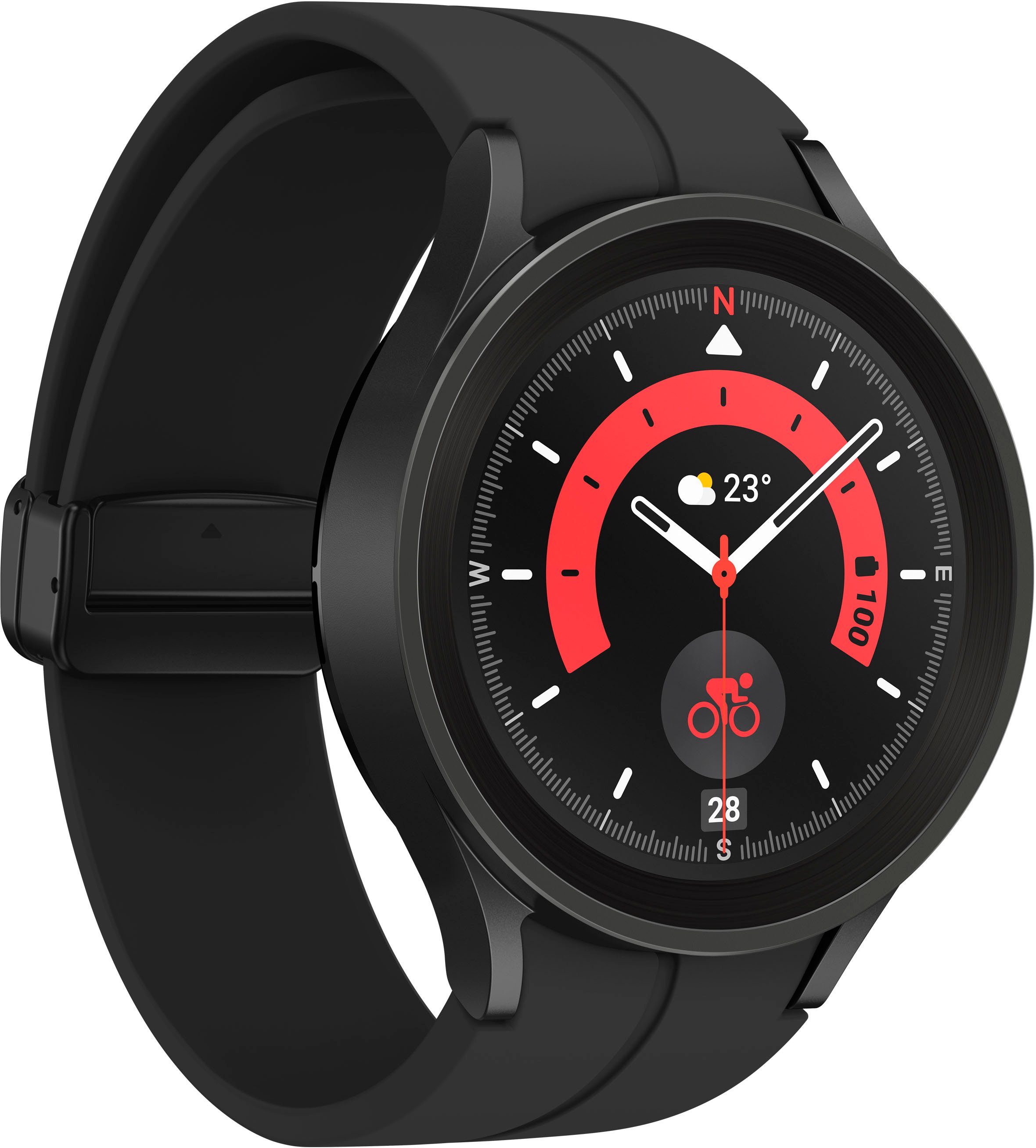 | Zoll, Galaxy by OS cm/1,4 Fitness Gesundheitsfunktionen Black Uhr, Smartwatch Fitness Tracker, LTE Wear 5 Watch Titanium (3,46 Samsung Pro Samsung), schwarz 45mm