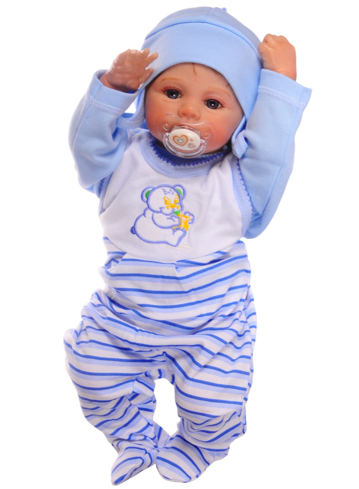 La Bortini Strampler Baby Strampler Langasmhirt Mütze blau gestreit Erstlingsset aus reiner Baumwolle, 44 50 56 62 68