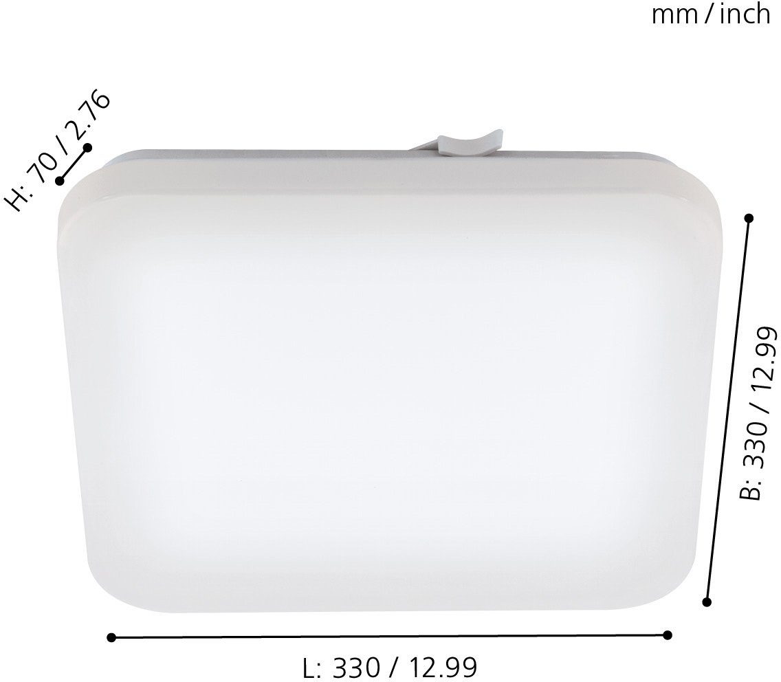 EGLO LED cm, LED Deckenleuchte Deckenleuchte, IP44 FRANIA, 33 Lampe, Weiß, Warmweiß, Kunststoff, integriert, fest L: Stahl