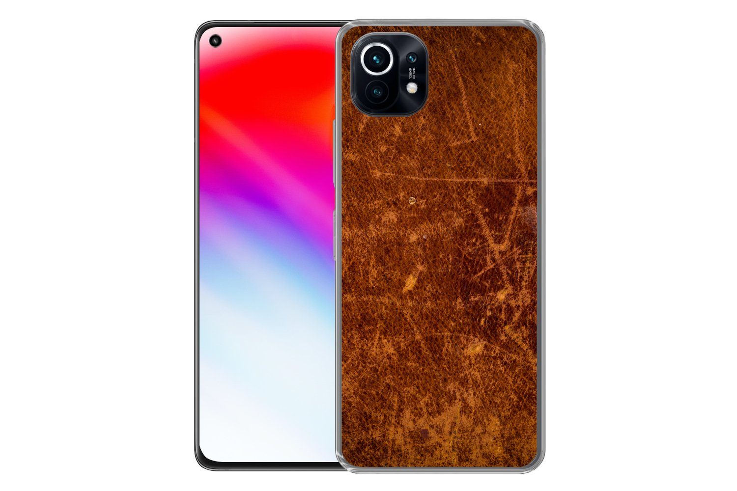 MuchoWow Handyhülle für Xiaomi Mi 11 Leder - Lederoptik - Braun - Orange, Phone Case, Silikon, Schutzhülle Dünn