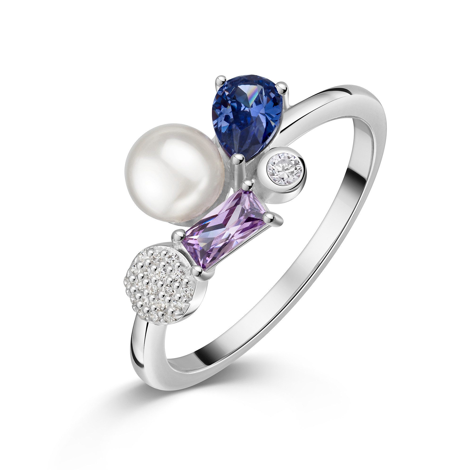 Firetti Fingerring Schmuck Geschenk Silber 925 Damenring Ring Baguette Kreis Tropfen, mit Zirkonia (synth) - mit Süßwasserzuchtperle