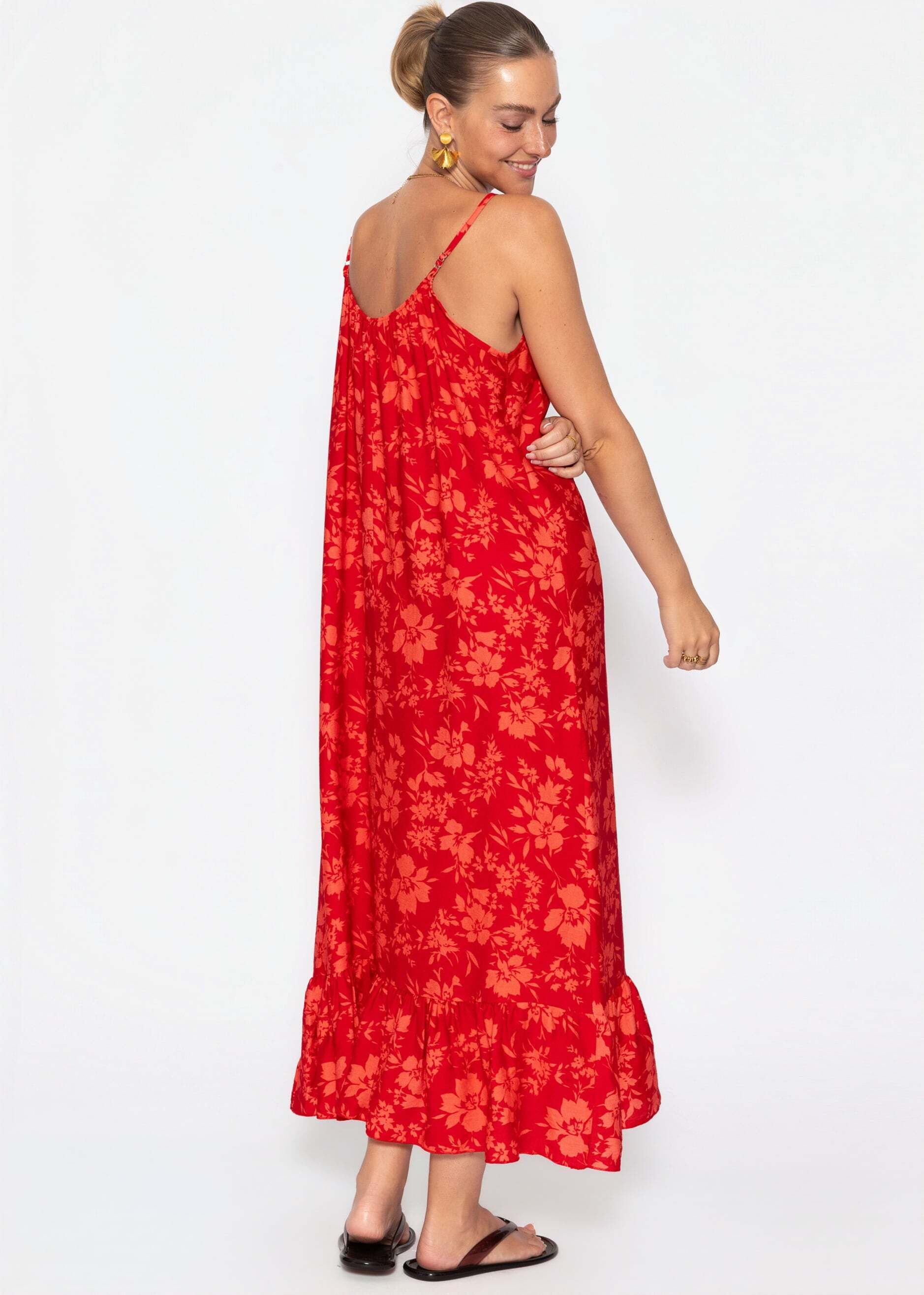 SASSYCLASSY Maxikleid Maxikleid mit Blumenmuster für Damen Luftiges Trägerkleid mit Volantabschluss und V-Ausschnitt – Bild 5 von 5