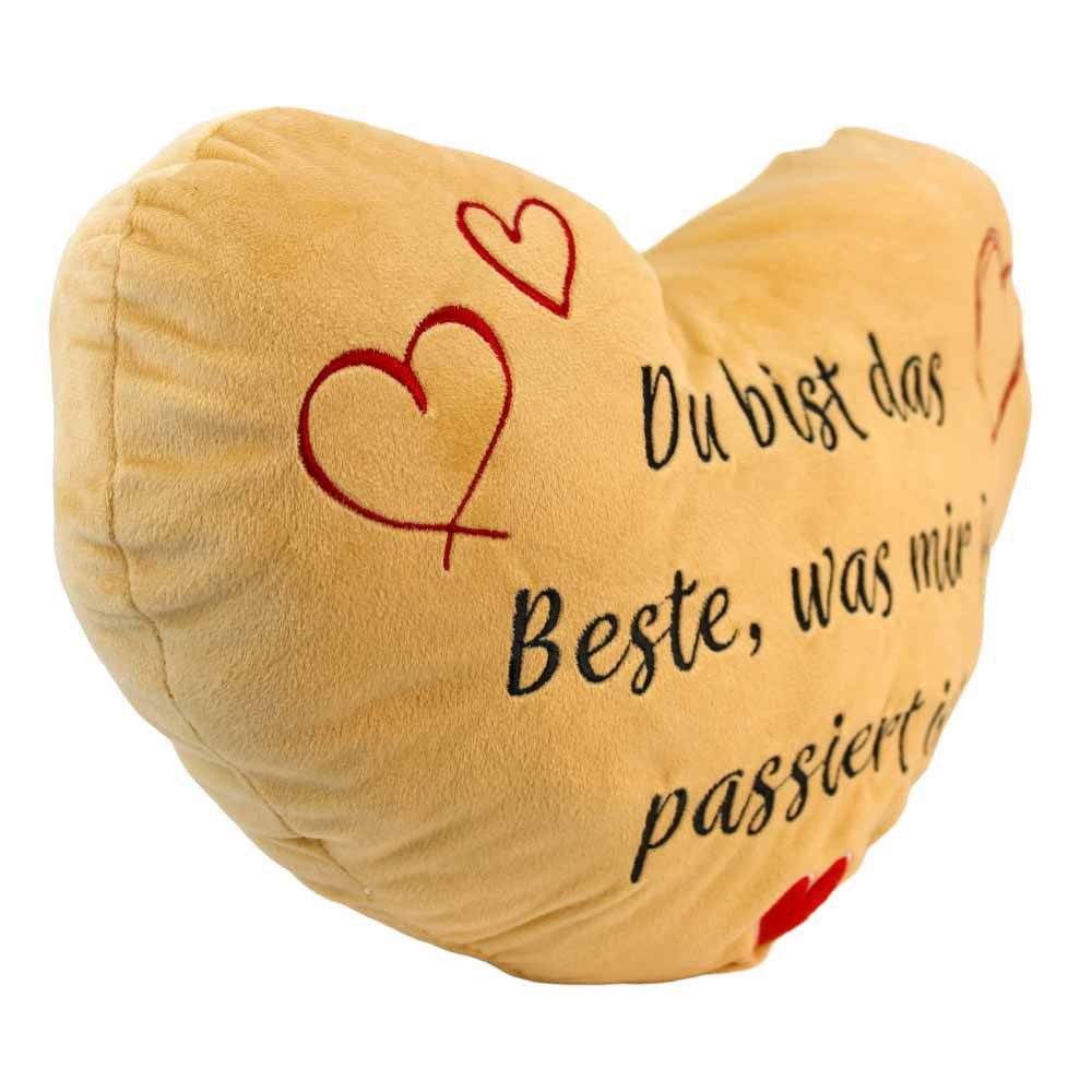 IKO Import GmbH Dekokissen Herzkissen beige "Du bist das Beste..." - ca. 45 cm
