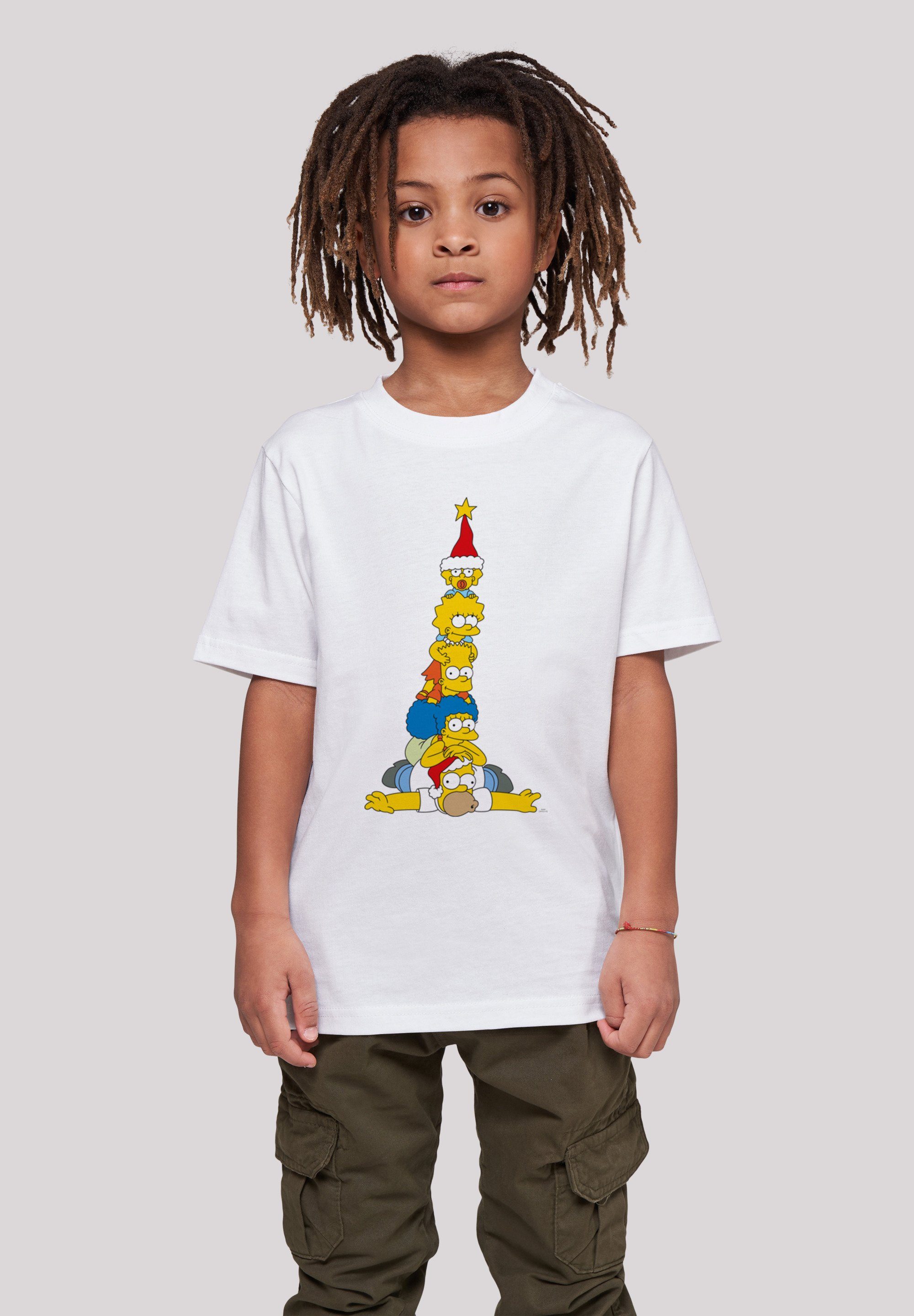 hohem The mit Print, Family Sehr T-Shirt Tragekomfort Baumwollstoff Simpsons weicher F4NT4STIC Weihnachtsbaum Christmas