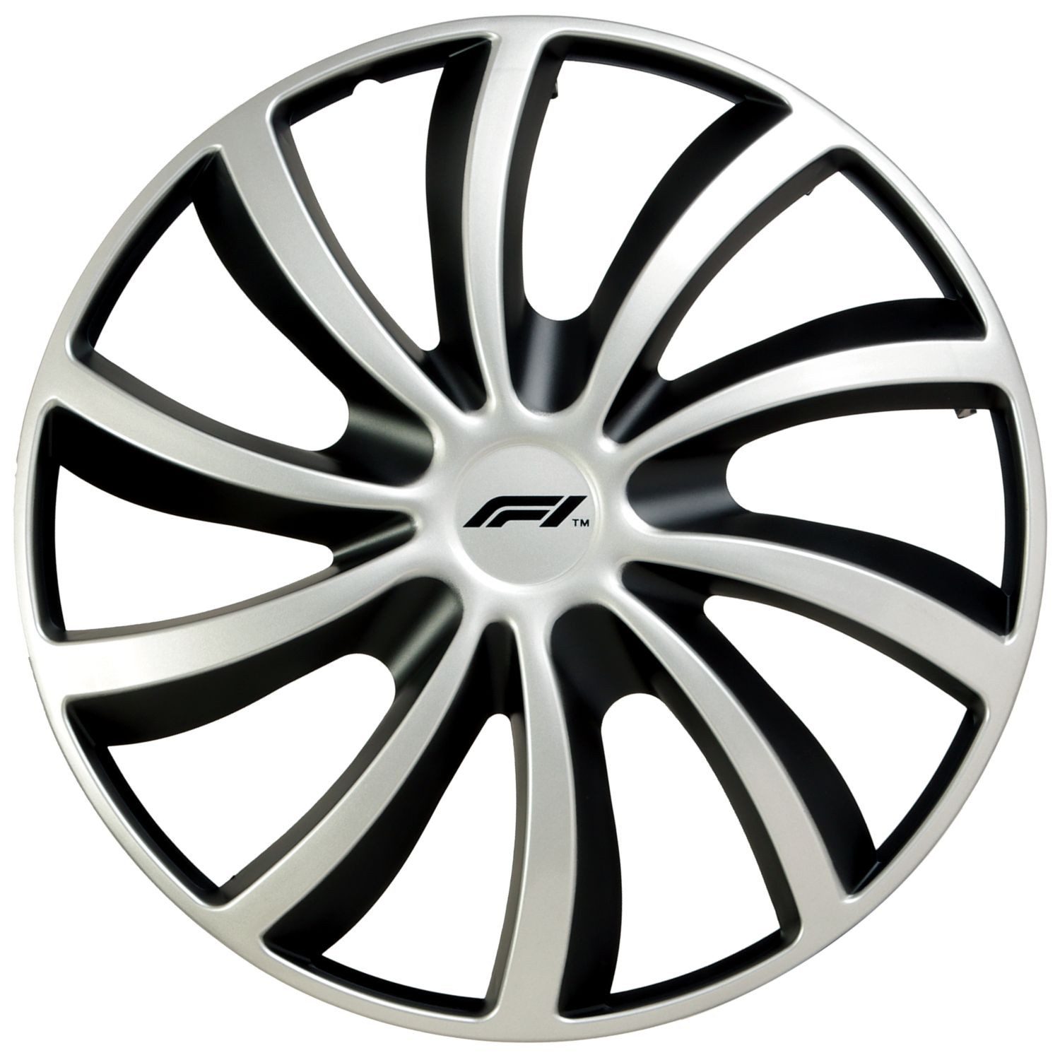 Formula 1 Wheel Trim Set 16 inch WC161 Silver/Black, 16 in inch, (Set, 4-pcs) Design 4x Wheel Trim Covers Two-tone Universal R16 16"