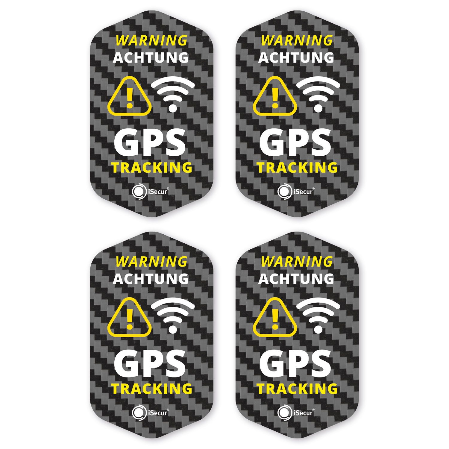iSecur Aufkleber iSecur 4er GPS Tracking Aufkleber Set I 3 x 5 cm I Warning I hin833