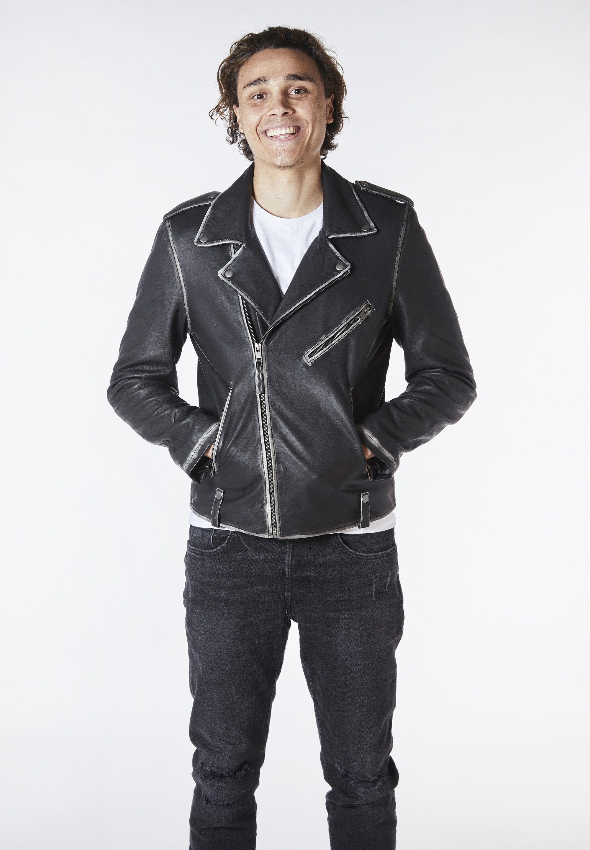 Bolongaro Trevor Lederjacke Blade Biker Distress Biker, Superweiches Leder im Used-Look, Schulterklappen