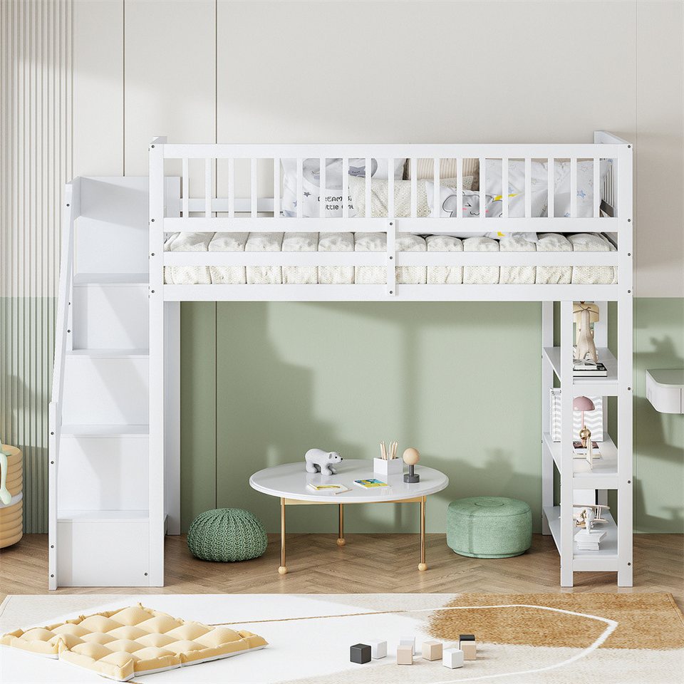 xdeer hochbett hochbett, hochschrank-sicherheitsdesign mit kleiderschrank,  regalen und stauraum mit sicherheitskletterleiter