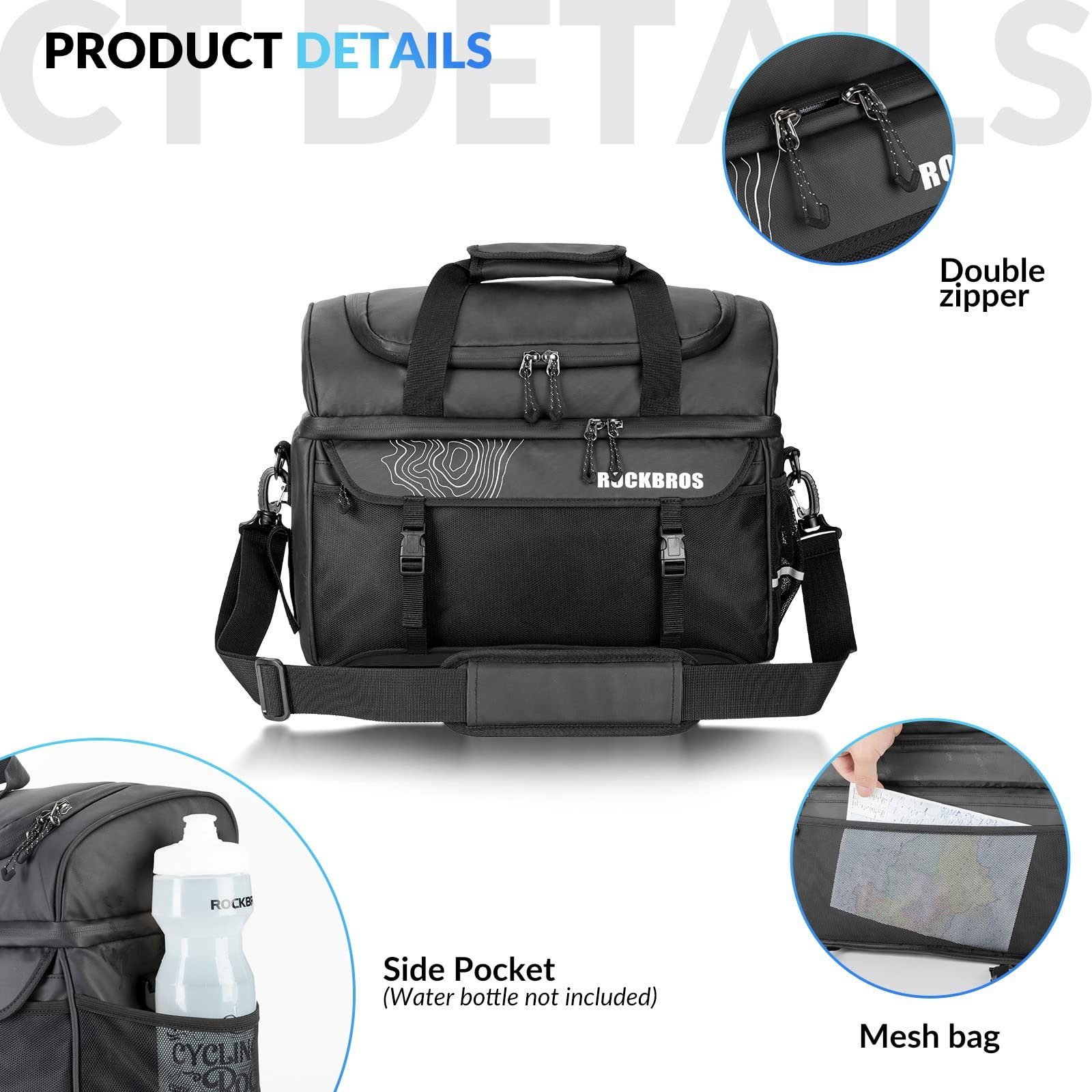 ROCKBROS Gepäckträgertasche 11L Kühltasche Transporttasche mit Schultergurt (Doppel-Fächern Isolierte Lunch Tasche Schwarz)