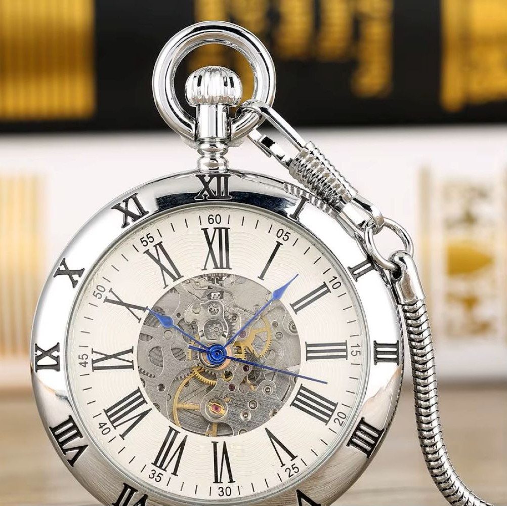 Tidy Taschenuhr Automatik Taschenuhr mit offenem römischen Ziffern, Kette