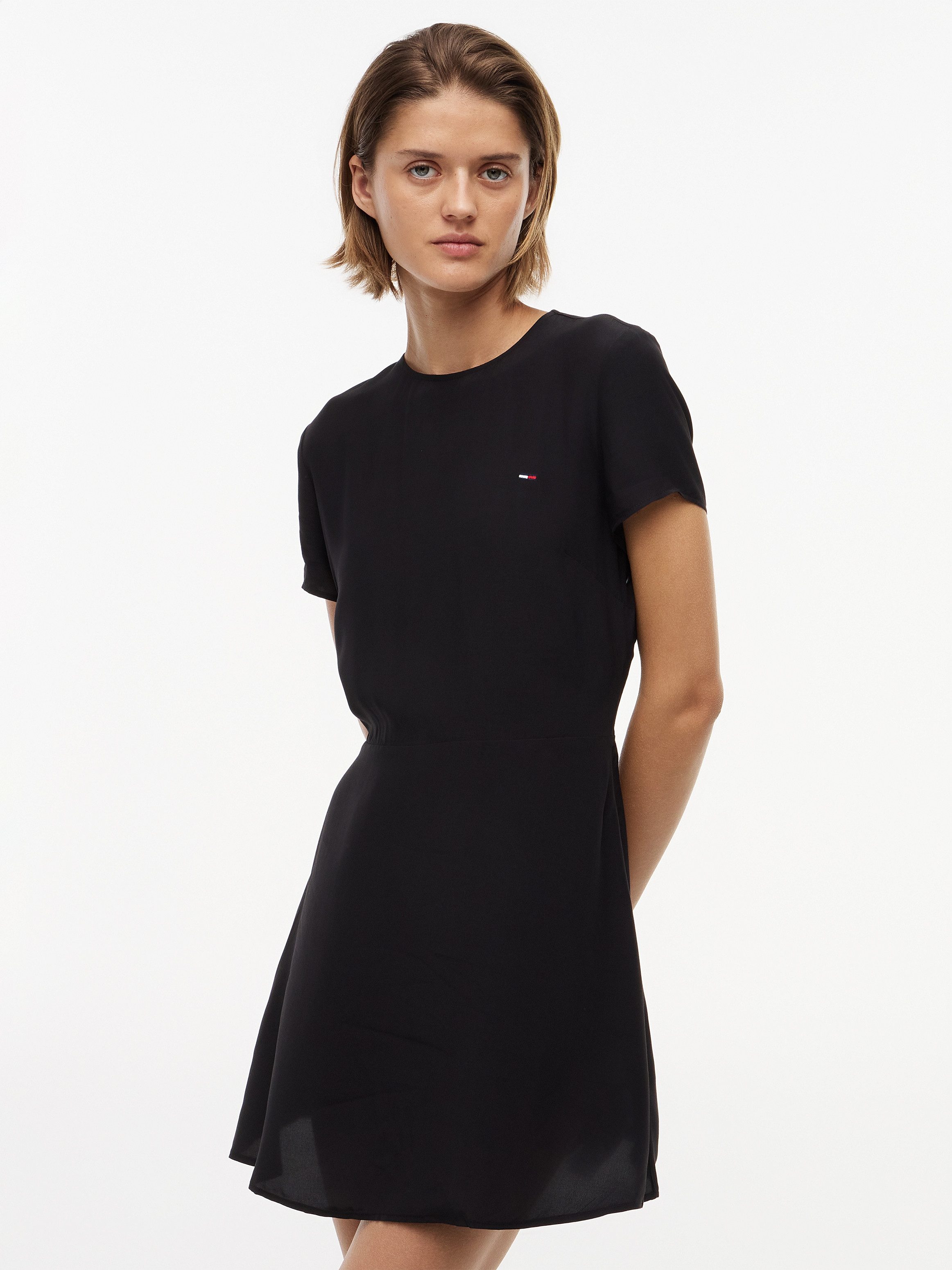 Tommy Jeans Minikleid TJW F&F SS MINI DRESS EXT Viskose, Rundhals, Kurzarm