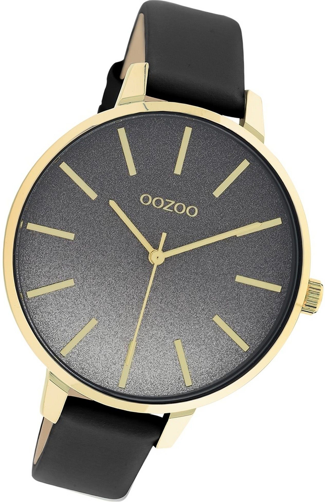 schwarz, Oozoo 42mm) Quarzuhr Damen Damenuhr Gehäuse, Lederarmband (ca. OOZOO Timepieces, groß rundes Armbanduhr