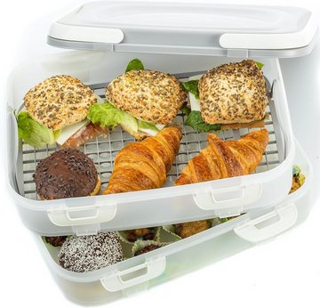 2friends Kuchentransportbox Cupcake/Muffin Transportbox Kuchenbehälter mit praktischem Hebeeinsatz, Kunststoff, (40x30x18cm Grau), Clickverschlüssen & Tragegriffen, 2 Etagen Partycontainer