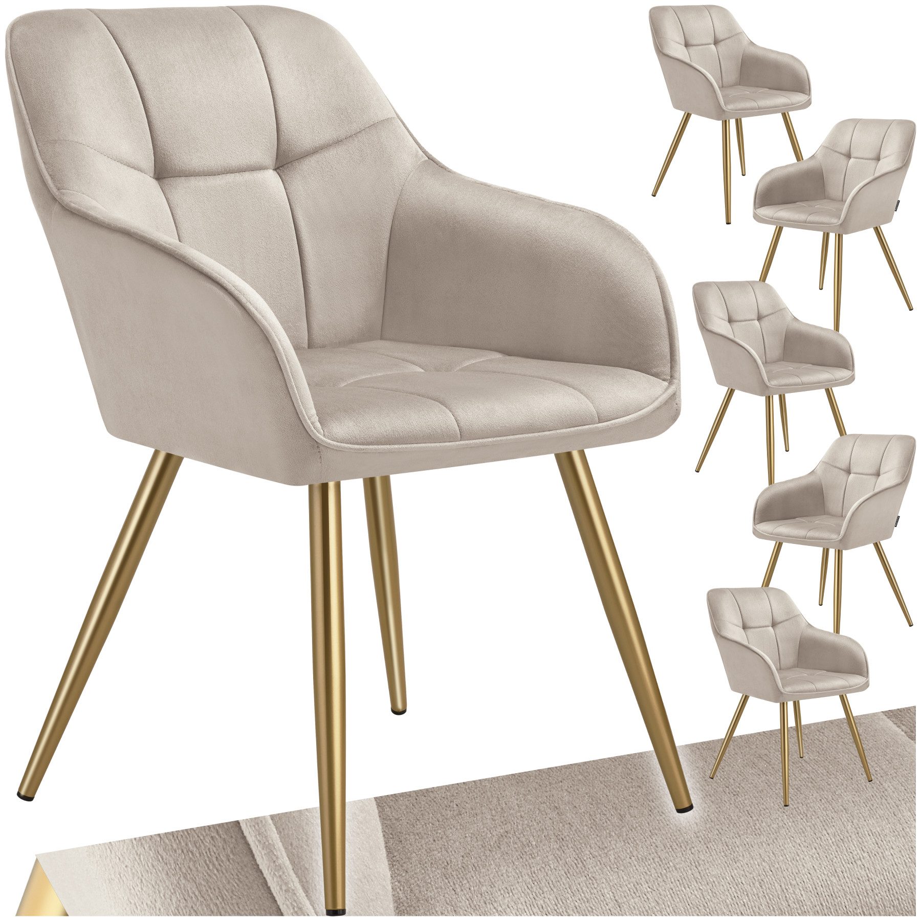 tectake Esszimmerstuhl Stuhl Marilyn, Samtoptik, gesteppt (Set, 6 St), Extr günstig online kaufen