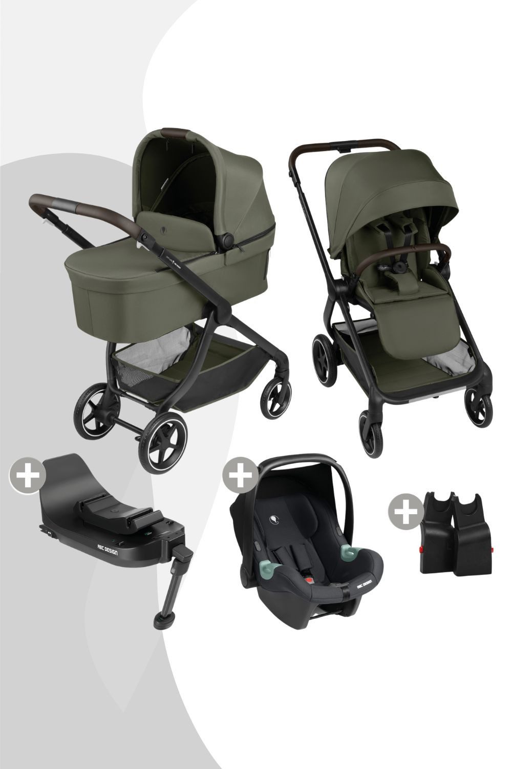 ABC Design Kombi-Kinderwagen City Life All in One Set + Isofix Base Root, ab Geburt bis 4 Jahre; großer Einkaufskorb; Spiel- und Schutzbügel