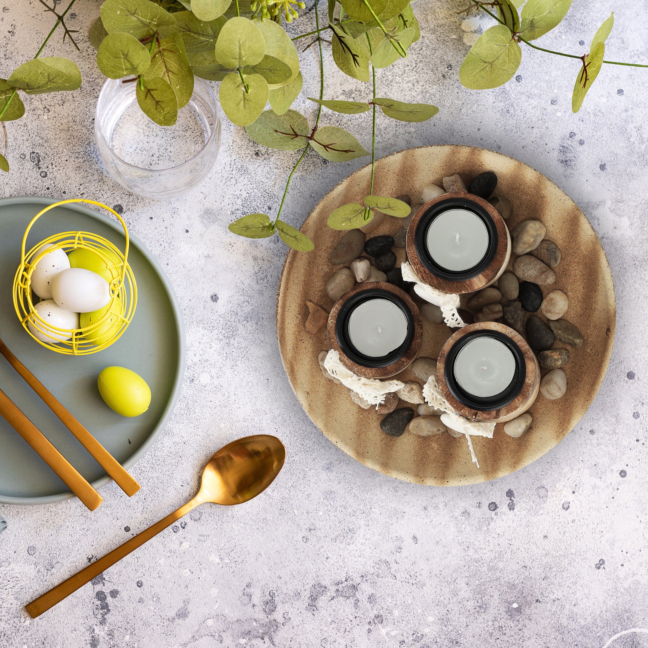 relaxdays Teelichthalter mit Tablett Teelichthalter Set mit Dekoschale