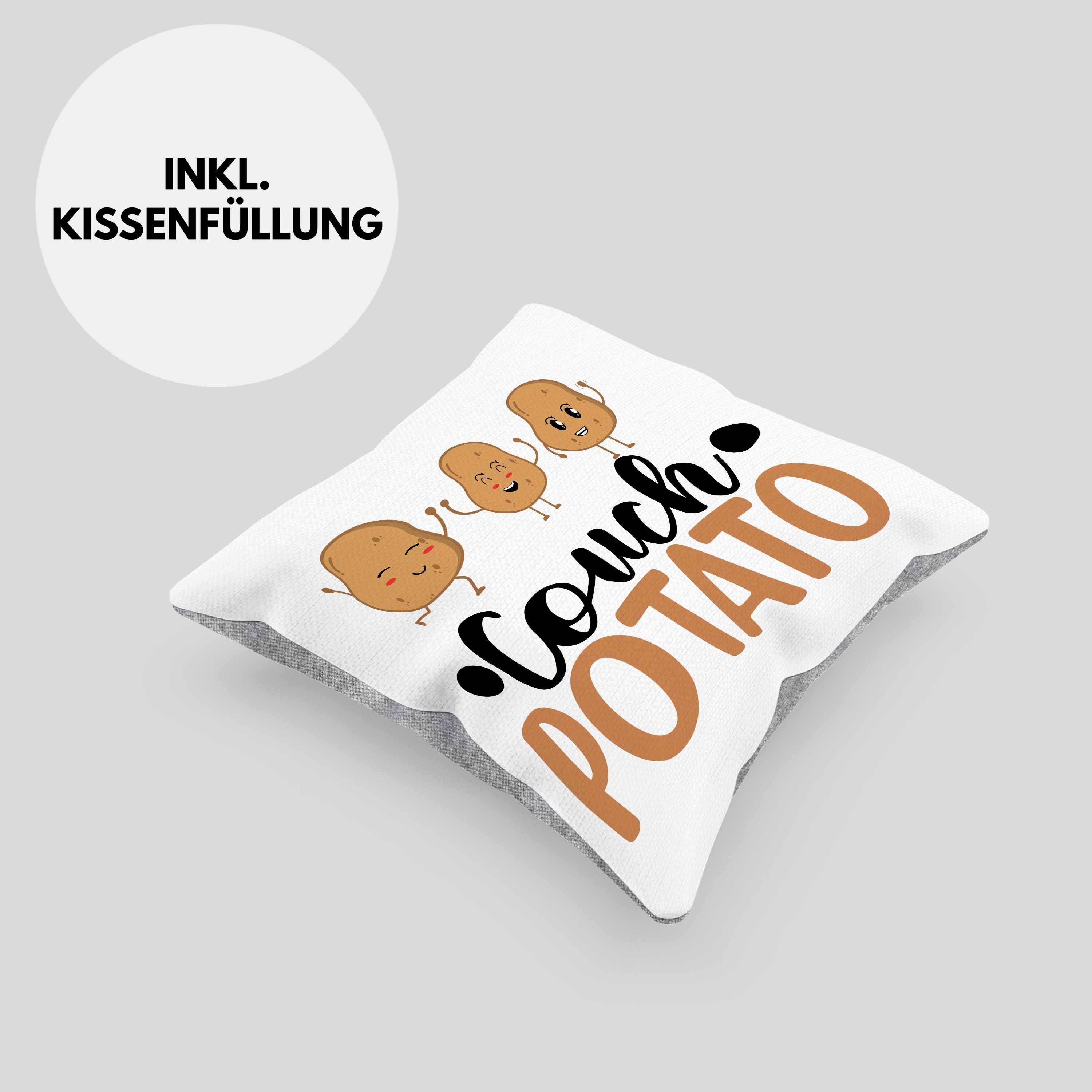 Geschenkidee Faule Geschenk Dekokissen Lustiger Sofa mit Couch Spruch für für Kissen Chiller Füllung Trendation Dekokissen 40x40 Trendation - Potato Faulpelz Grau