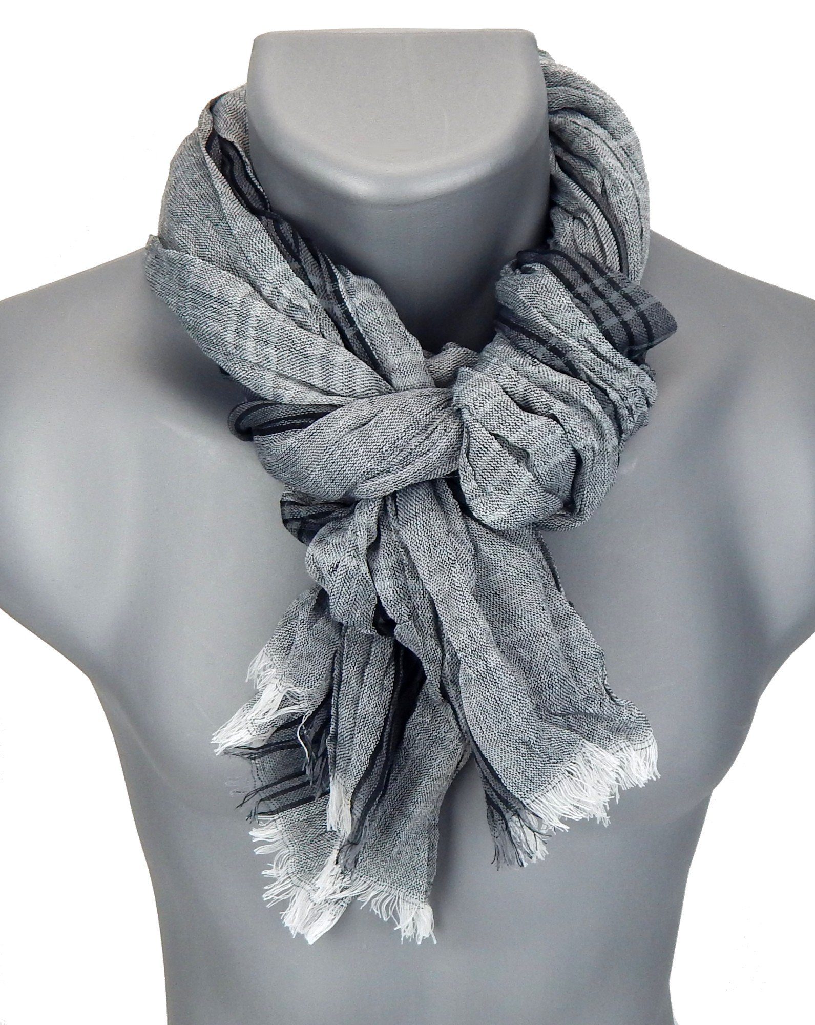 Ella Jonte Modeschal, leichter weicher Viskoseschal mit Streifenmuster & Fransen